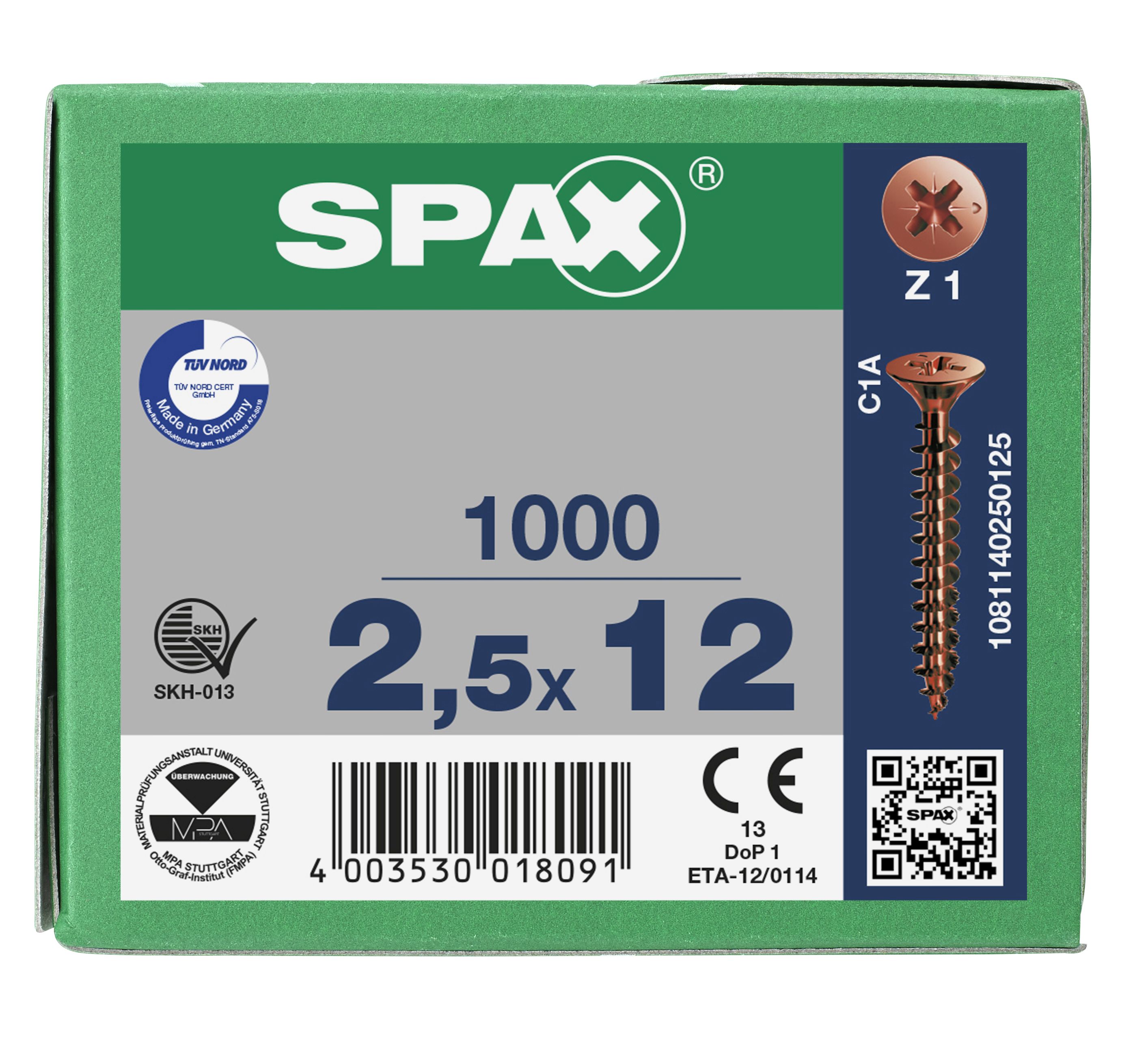 CABEZA PLANA SPAX-S NERVIOS DE FRENADO RANURA EN CRUZ Z1 ROSCA COMPLETA BRONCE 1000 UD.