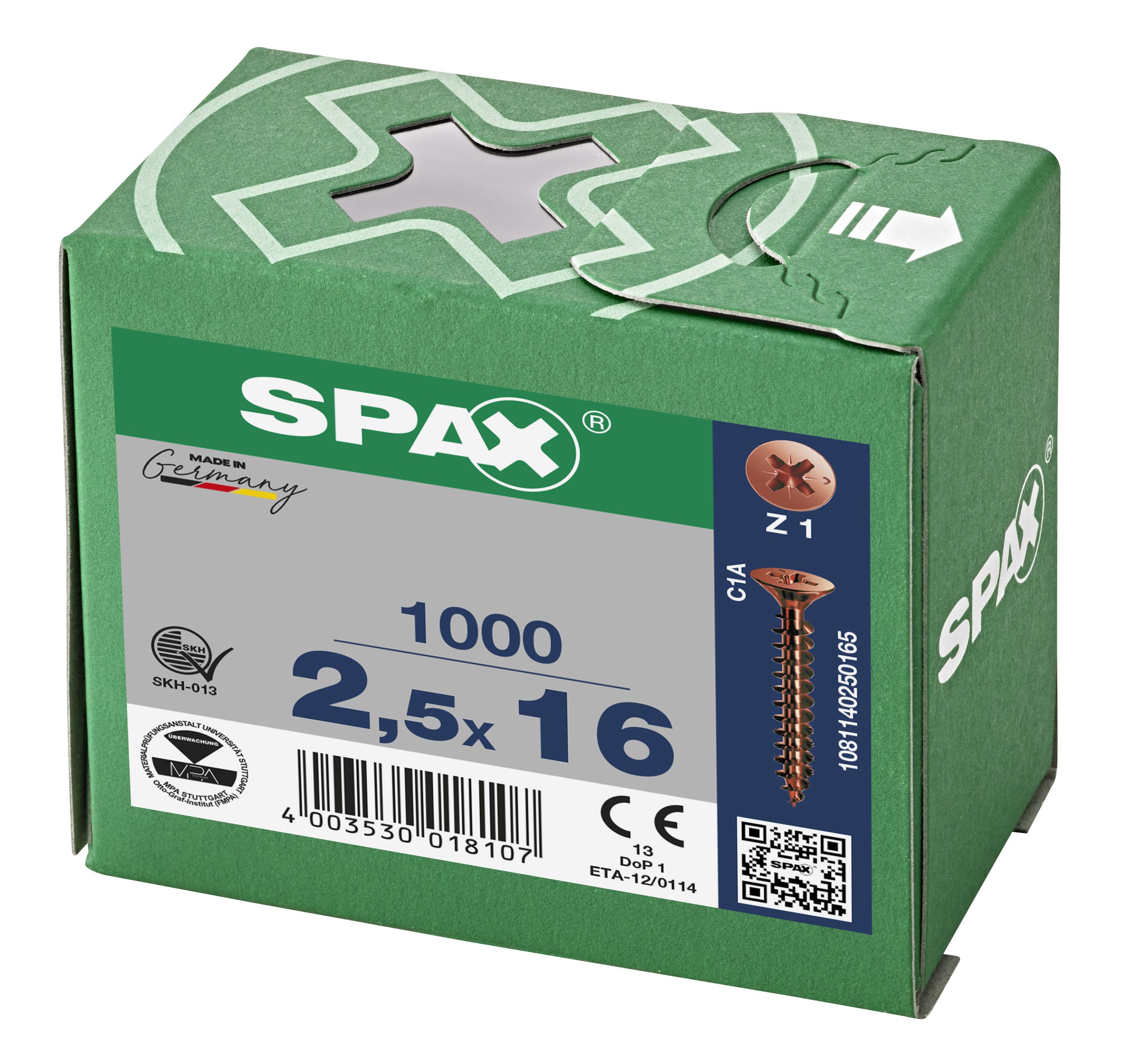 CABEZA PLANA SPAX-S NERVIOS DE FRENADO RANURA EN CRUZ Z1 ROSCA COMPLETA BRONCE 1000 UD.