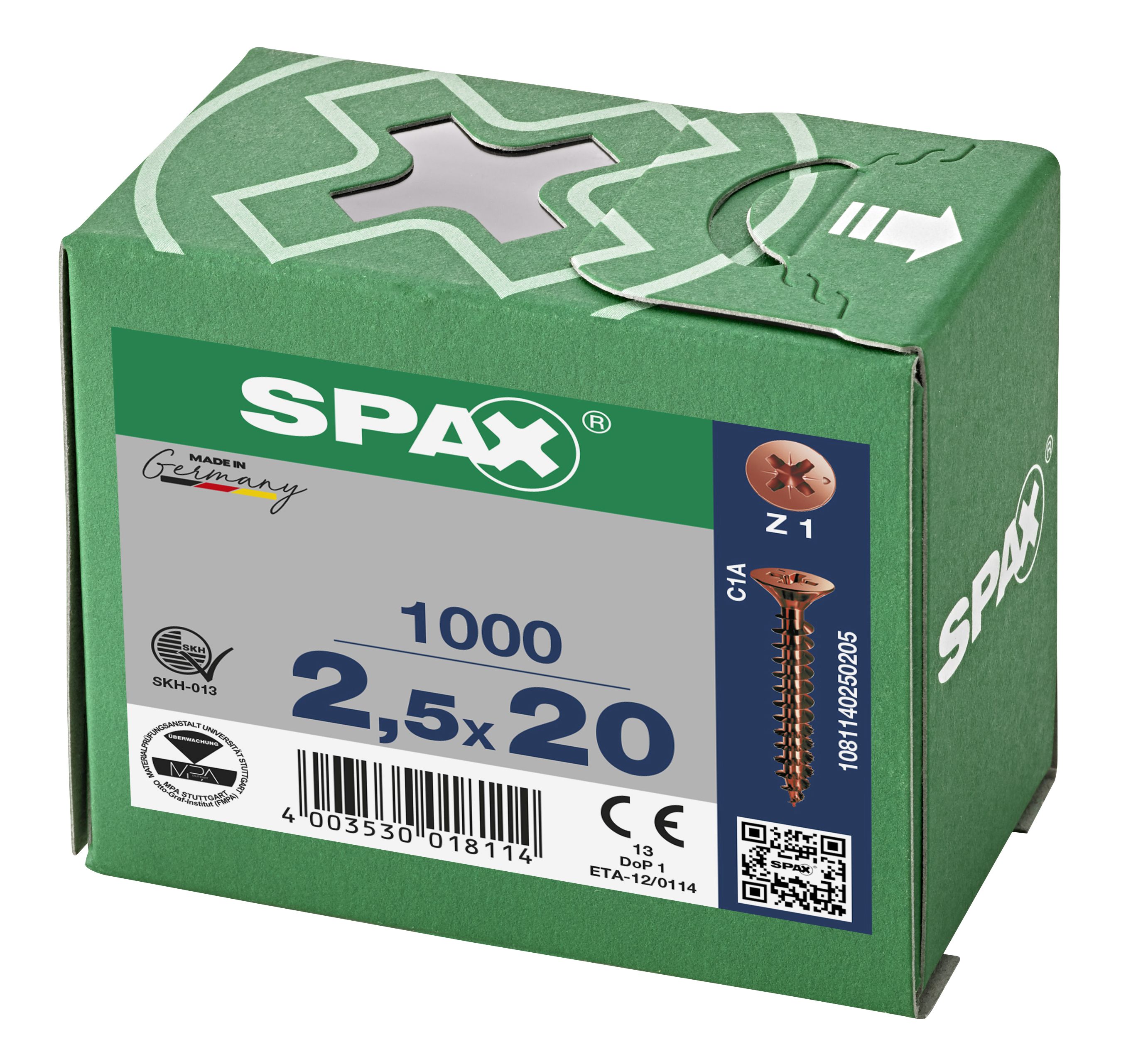 CABEZA PLANA SPAX-S NERVIOS DE FRENADO RANURA EN CRUZ Z1 ROSCA COMPLETA BRONCE 1000 UD.