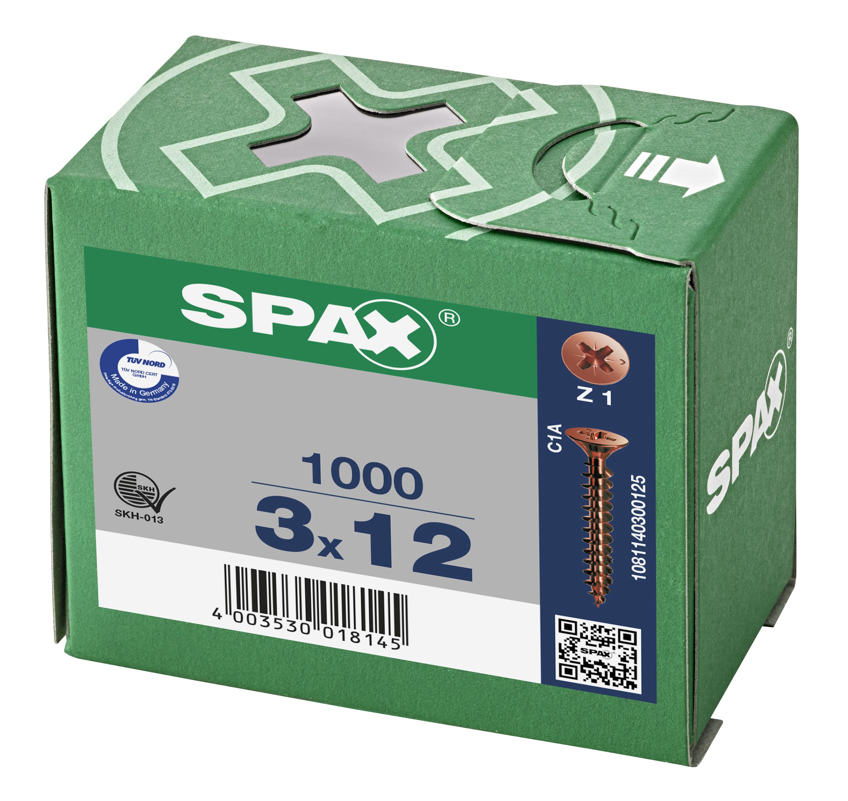 CABEZA PLANA SPAX-S NERVIOS DE FRENADO RANURA EN CRUZ Z1 ROSCA COMPLETA BRONCE 1000 UD.