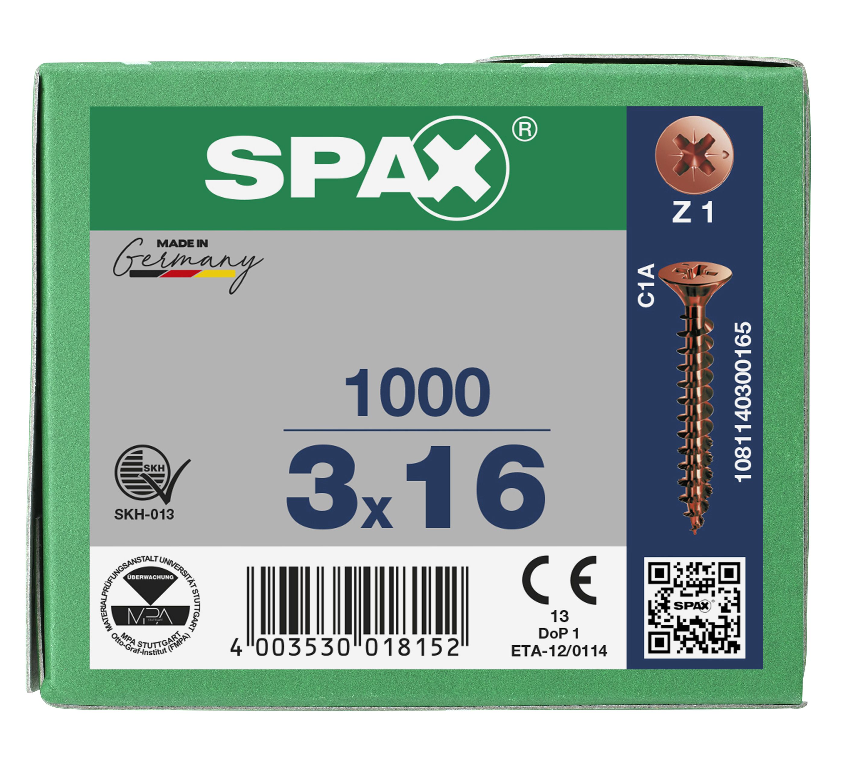 CABEZA PLANA SPAX-S NERVIOS DE FRENADO RANURA EN CRUZ Z1 ROSCA COMPLETA BRONCE 1000 UD.