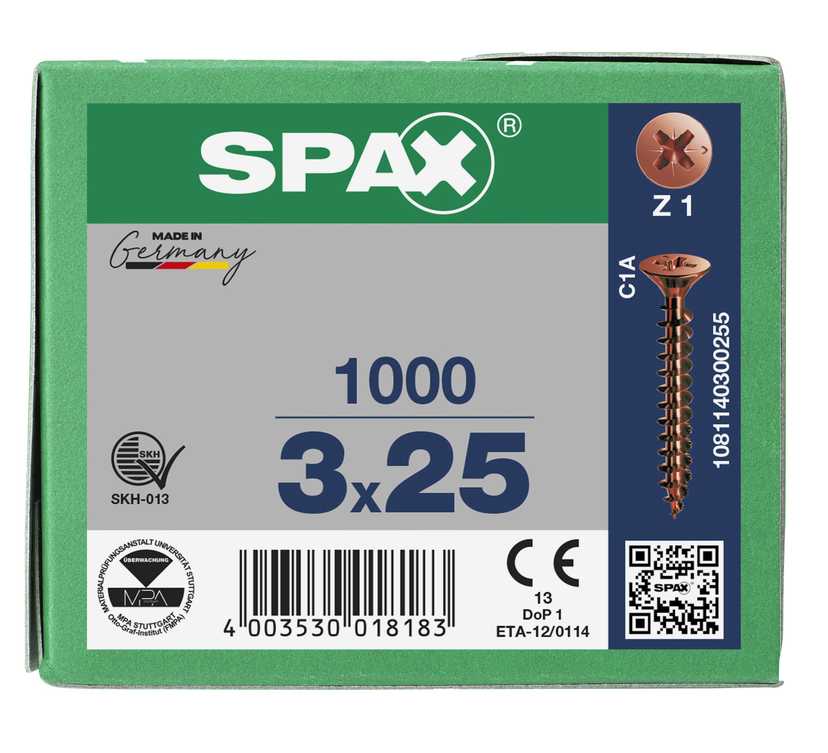 CABEZA PLANA SPAX-S NERVIOS DE FRENADO RANURA EN CRUZ Z1 ROSCA COMPLETA BRONCE 1000 UD.