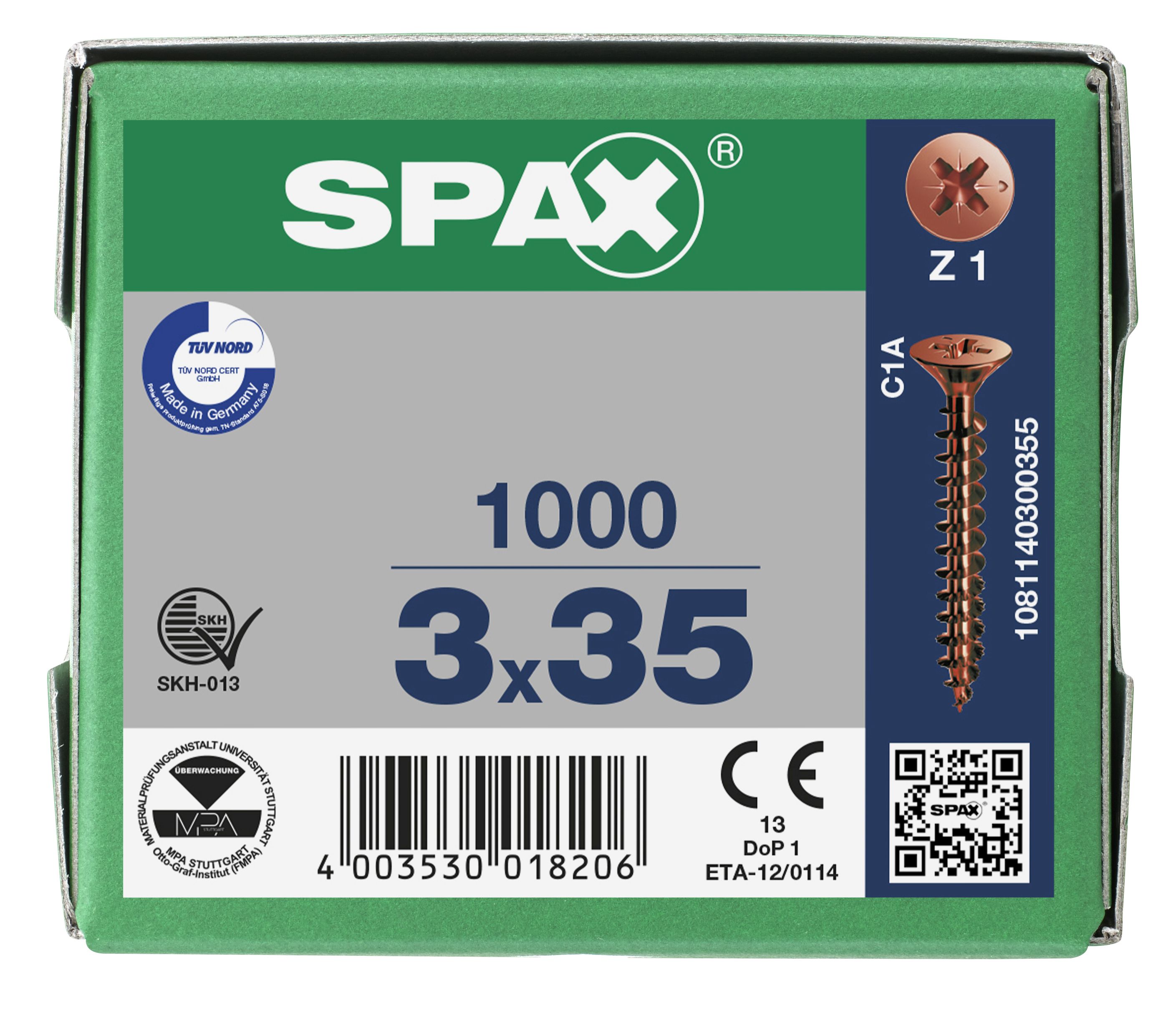 CABEZA PLANA SPAX-S NERVIOS DE FRENADO RANURA EN CRUZ Z1 ROSCA COMPLETA BRONCE 1000 UD.