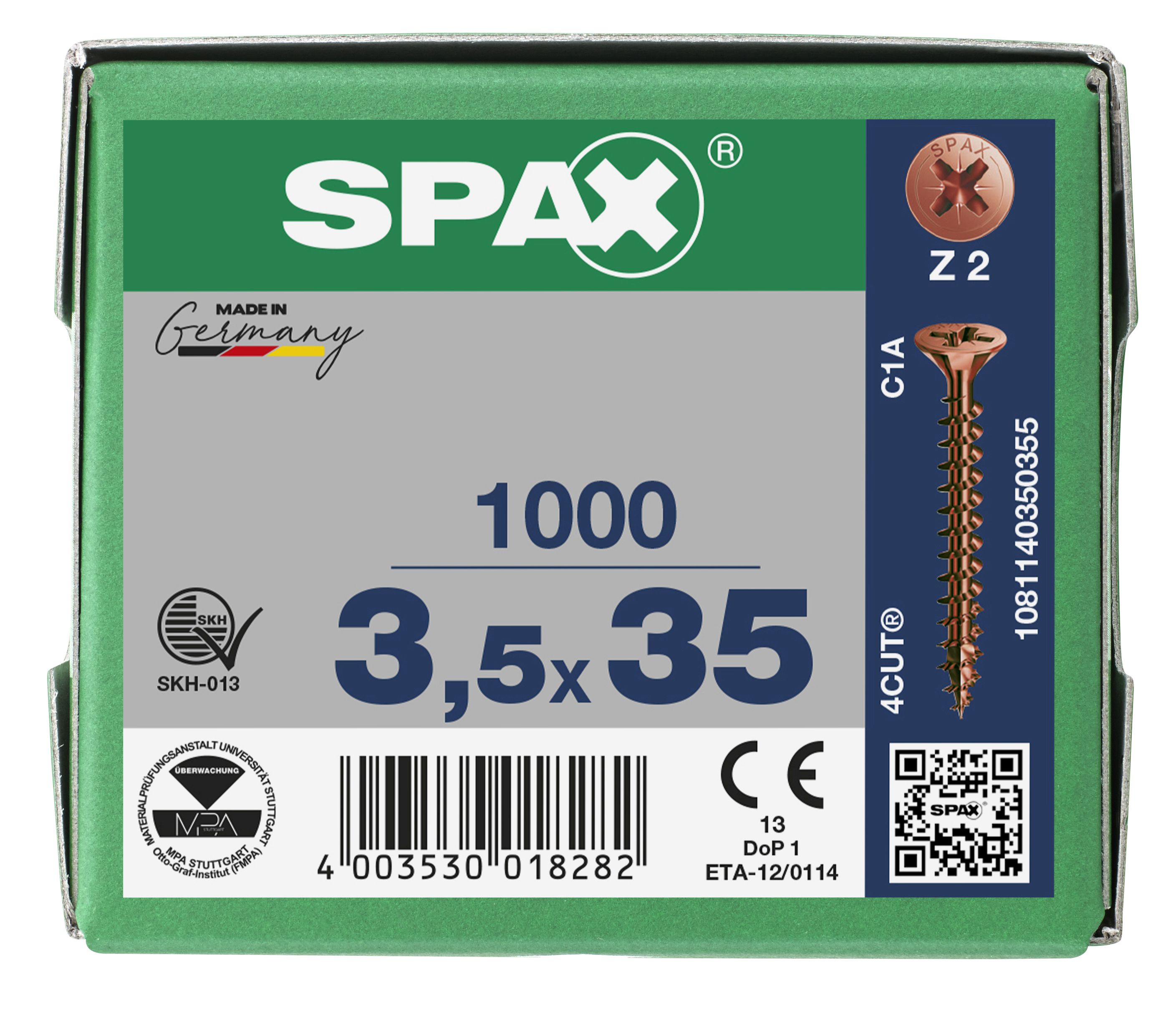 CABEZA MÚLTIPLE PLANA SPAX RANURA EN CRUZ Z2 ROSCA COMPLETA BRONCE 1000 UD.