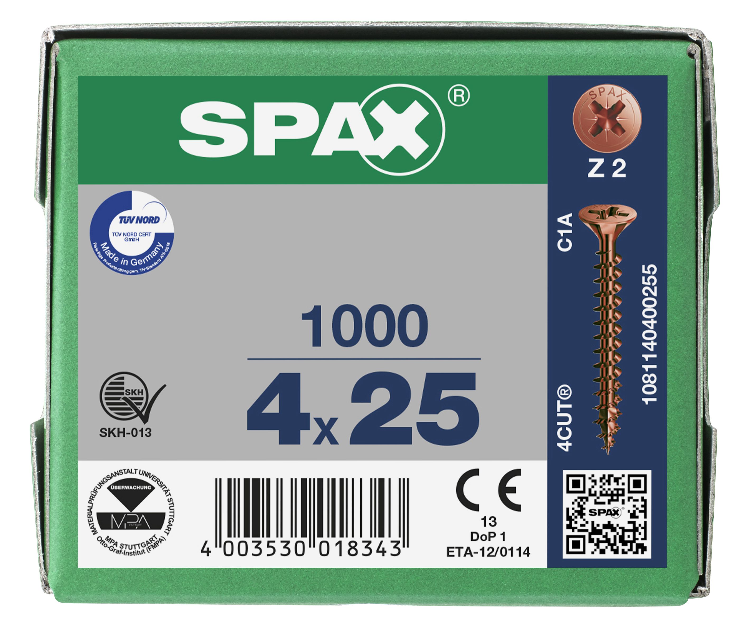 CABEZA MÚLTIPLE PLANA SPAX RANURA EN CRUZ Z2 ROSCA COMPLETA BRONCE 1000 UD.