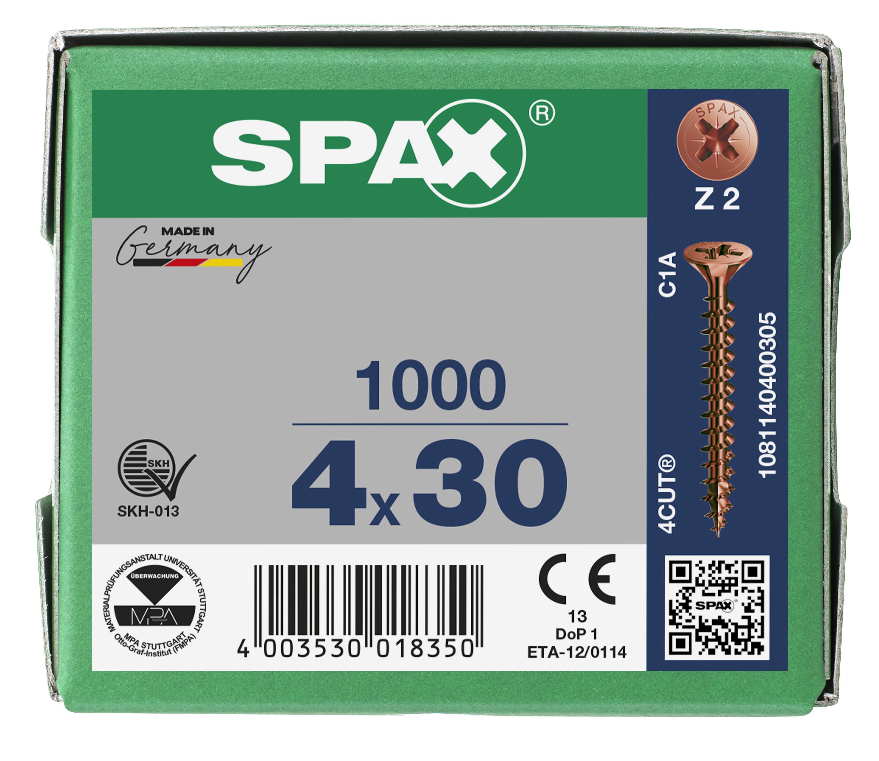 CABEZA MÚLTIPLE PLANA SPAX RANURA EN CRUZ Z2 ROSCA COMPLETA BRONCE 1000 UD.