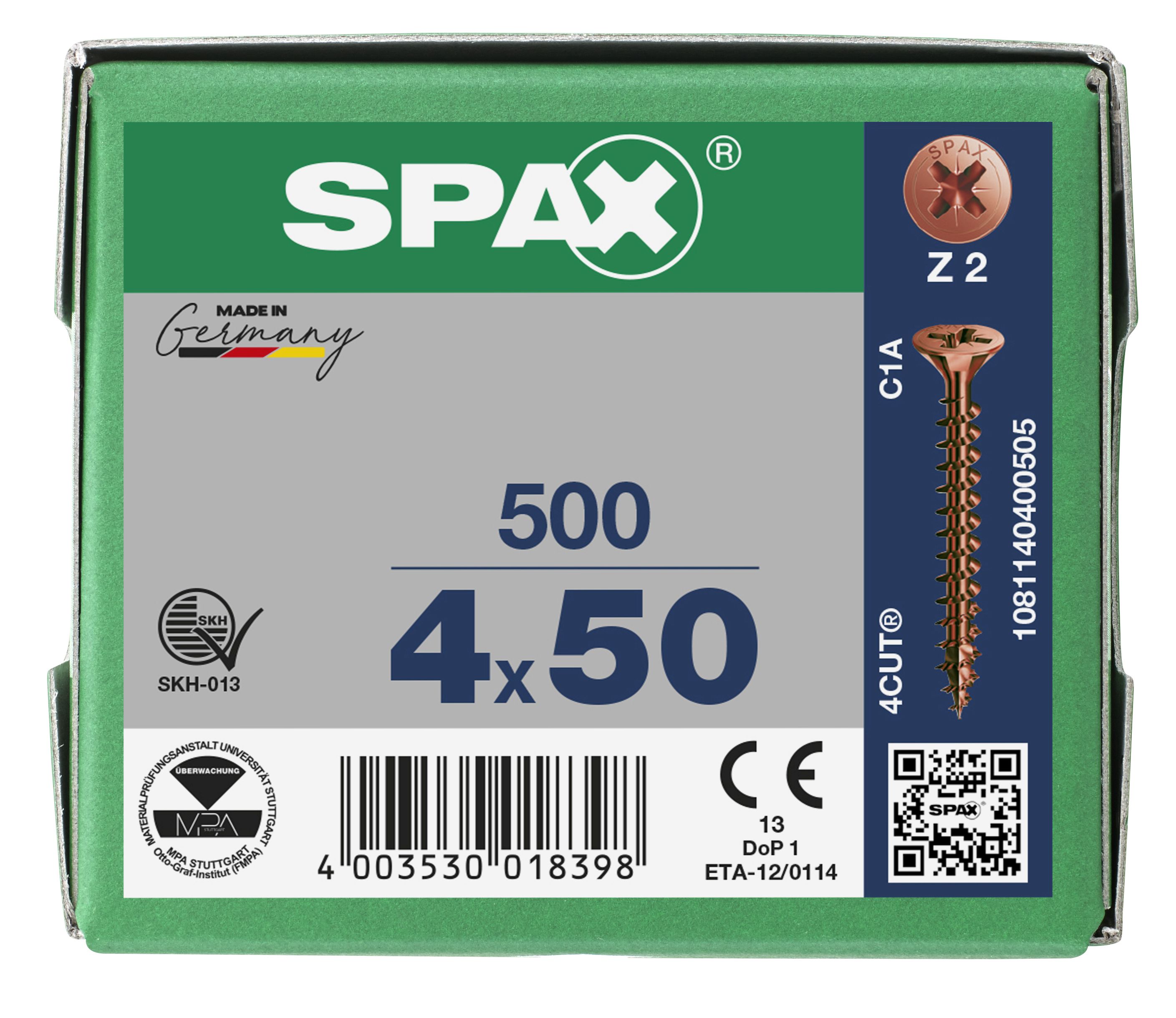 CABEZA MÚLTIPLE PLANA SPAX RANURA EN CRUZ Z2 ROSCA COMPLETA BRONCE 500 UD.