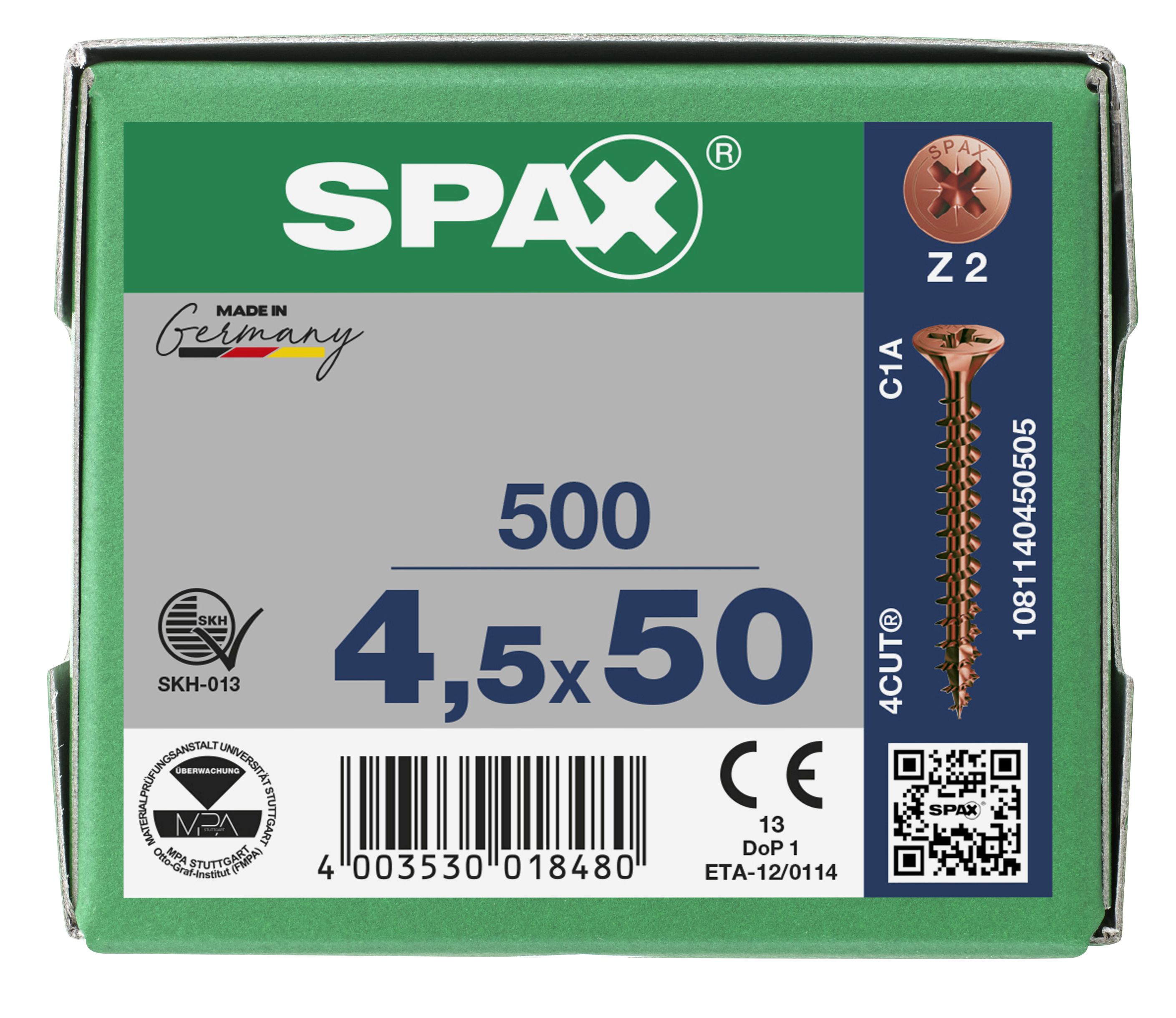 CABEZA MÚLTIPLE PLANA SPAX RANURA EN CRUZ Z2 ROSCA COMPLETA BRONCE 500 UD.