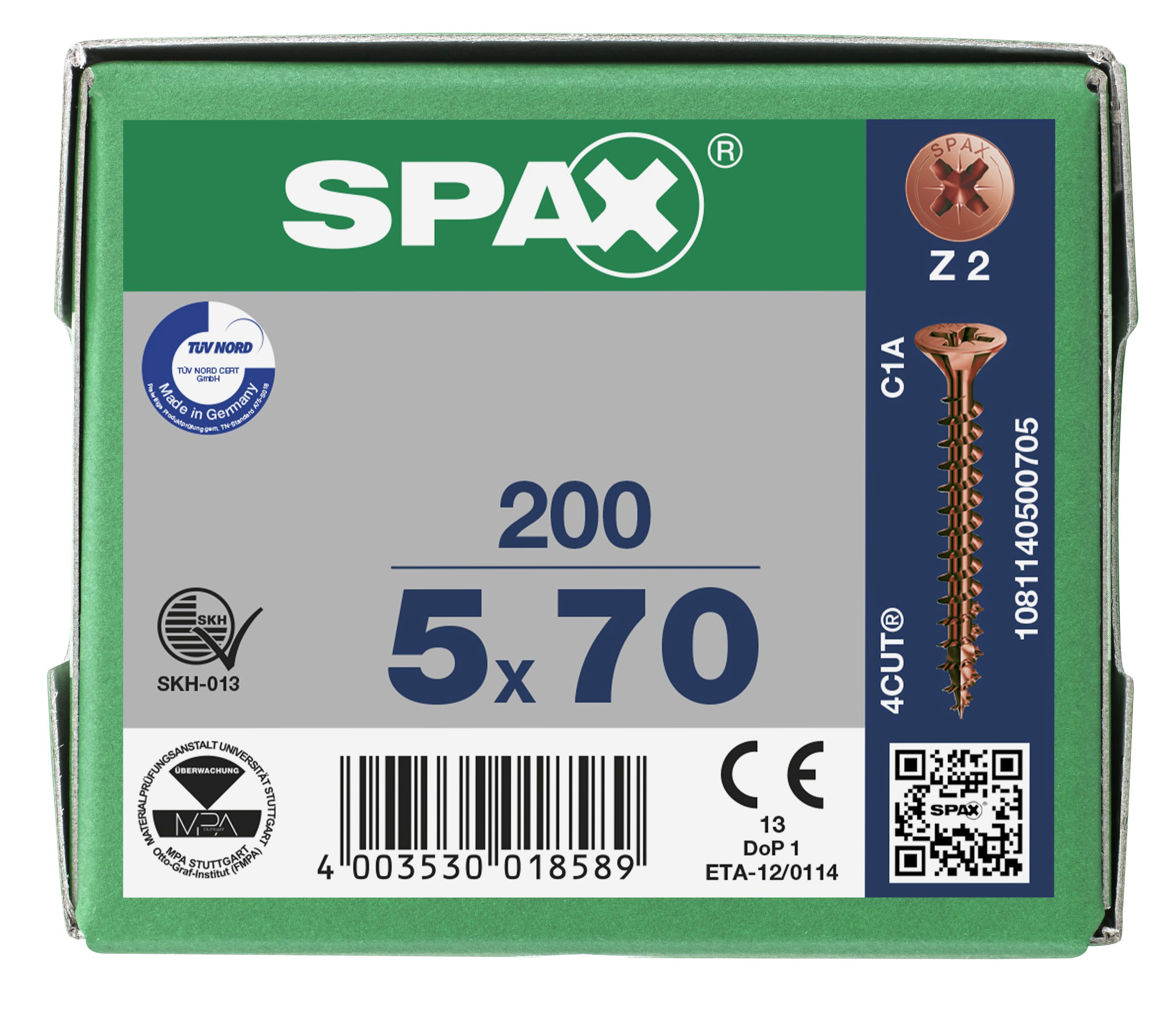 CABEZA MÚLTIPLE PLANA SPAX RANURA EN CRUZ Z2 ROSCA COMPLETA BRONCE 200 UD.