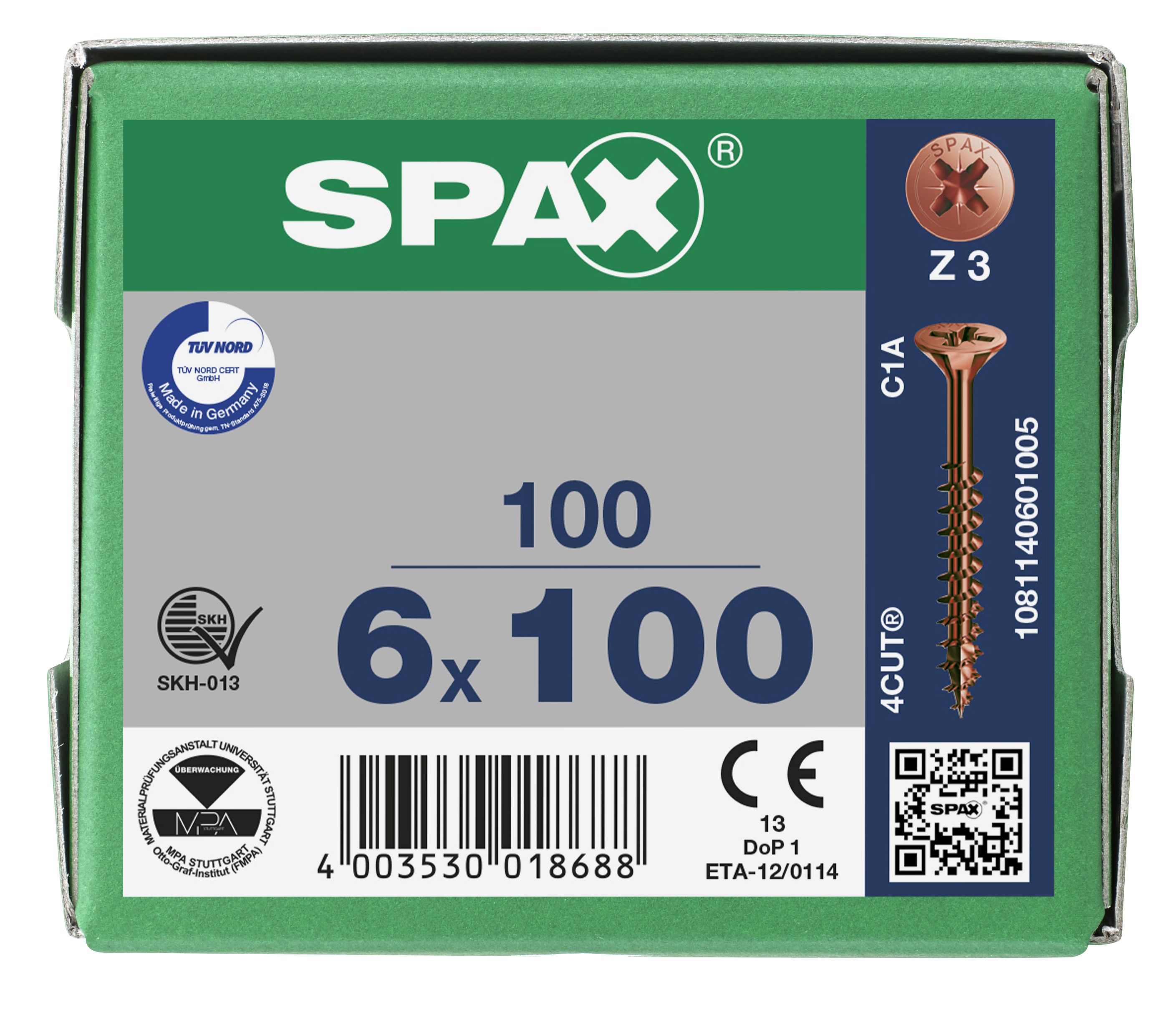 CABEZA MÚLTIPLE PLANA SPAX RANURA EN CRUZ Z3 ROSCA PARCIAL BRONCE 100 UD.