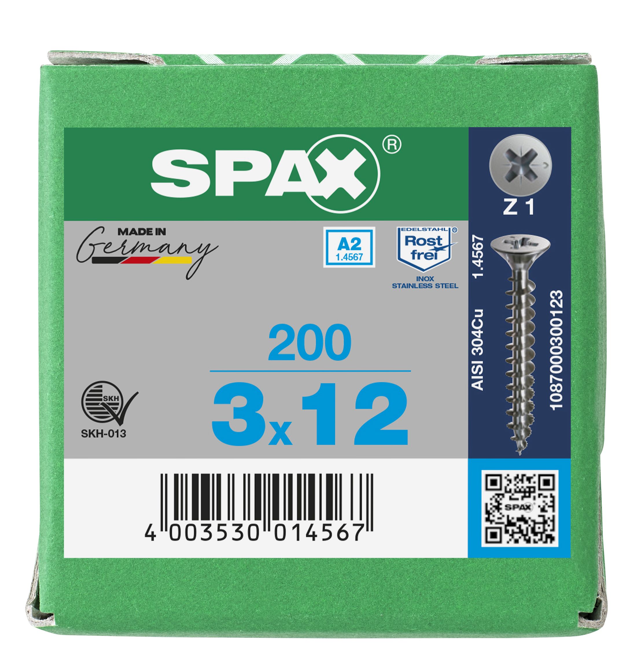 CABEZA PLANA SPAX-S A2 NERVIOS DE FRENADO RANURA EN CRUZ Z1 ROSCA COMPLETA 200 UD.