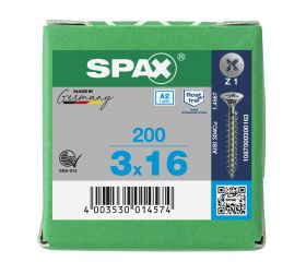 CABEZA PLANA SPAX-S A2 NERVIOS DE FRENADO RANURA EN CRUZ Z1 ROSCA COMPLETA 200 UD.