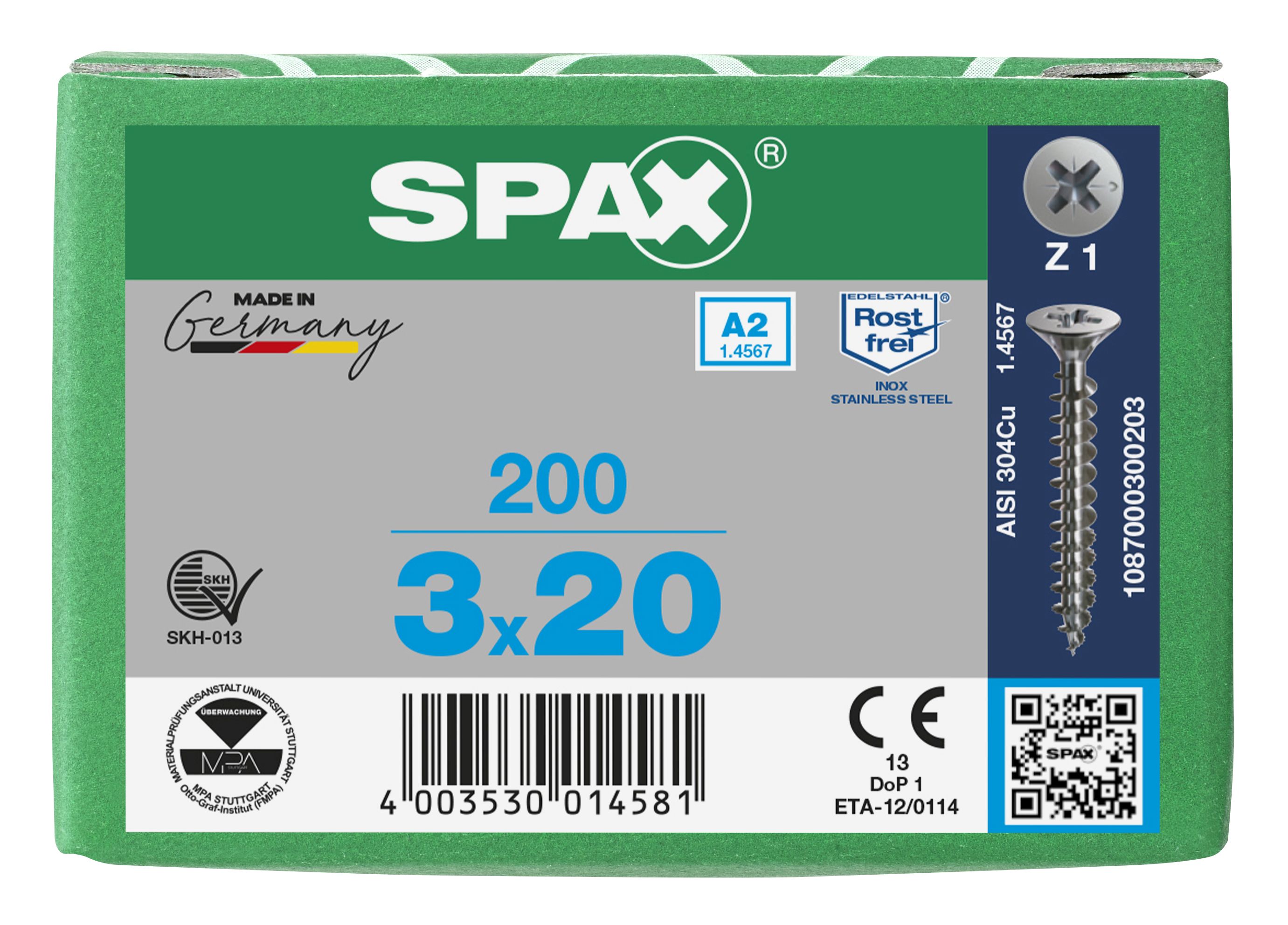 CABEZA PLANA SPAX-S A2 NERVIOS DE FRENADO RANURA EN CRUZ Z1 ROSCA COMPLETA 200 UD.