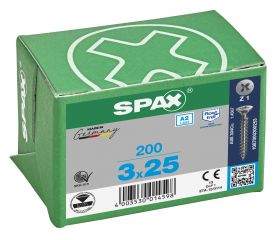 CABEZA PLANA SPAX-S A2 NERVIOS DE FRENADO RANURA EN CRUZ Z1 ROSCA COMPLETA 200 UD.