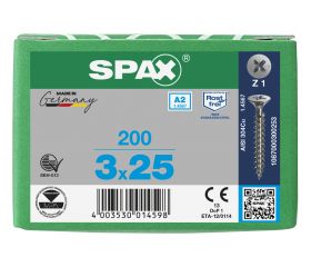 CABEZA PLANA SPAX-S A2 NERVIOS DE FRENADO RANURA EN CRUZ Z1 ROSCA COMPLETA 200 UD.