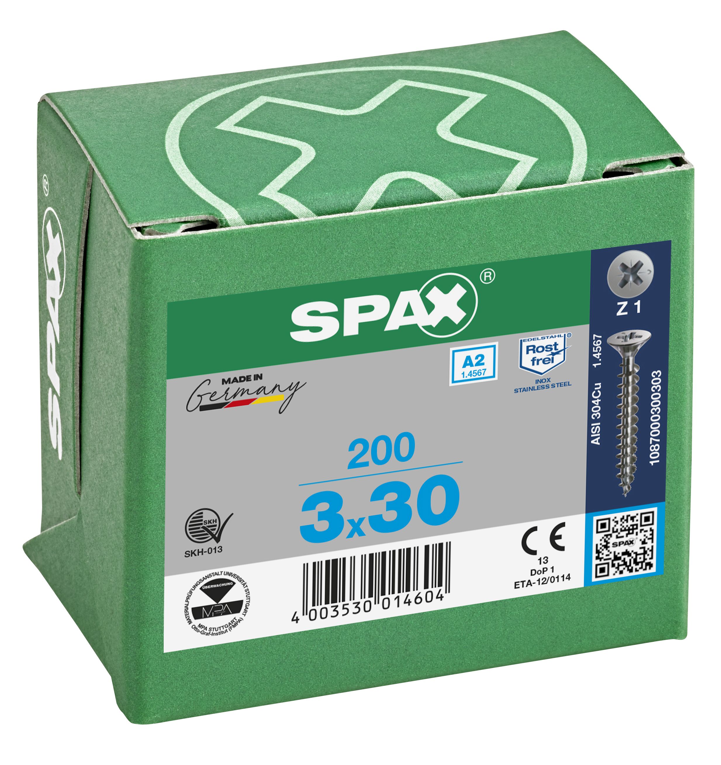 CABEZA PLANA SPAX-S A2 NERVIOS DE FRENADO RANURA EN CRUZ Z1 ROSCA COMPLETA 200 UD.