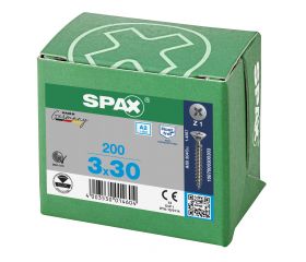 CABEZA PLANA SPAX-S A2 NERVIOS DE FRENADO RANURA EN CRUZ Z1 ROSCA COMPLETA 200 UD.