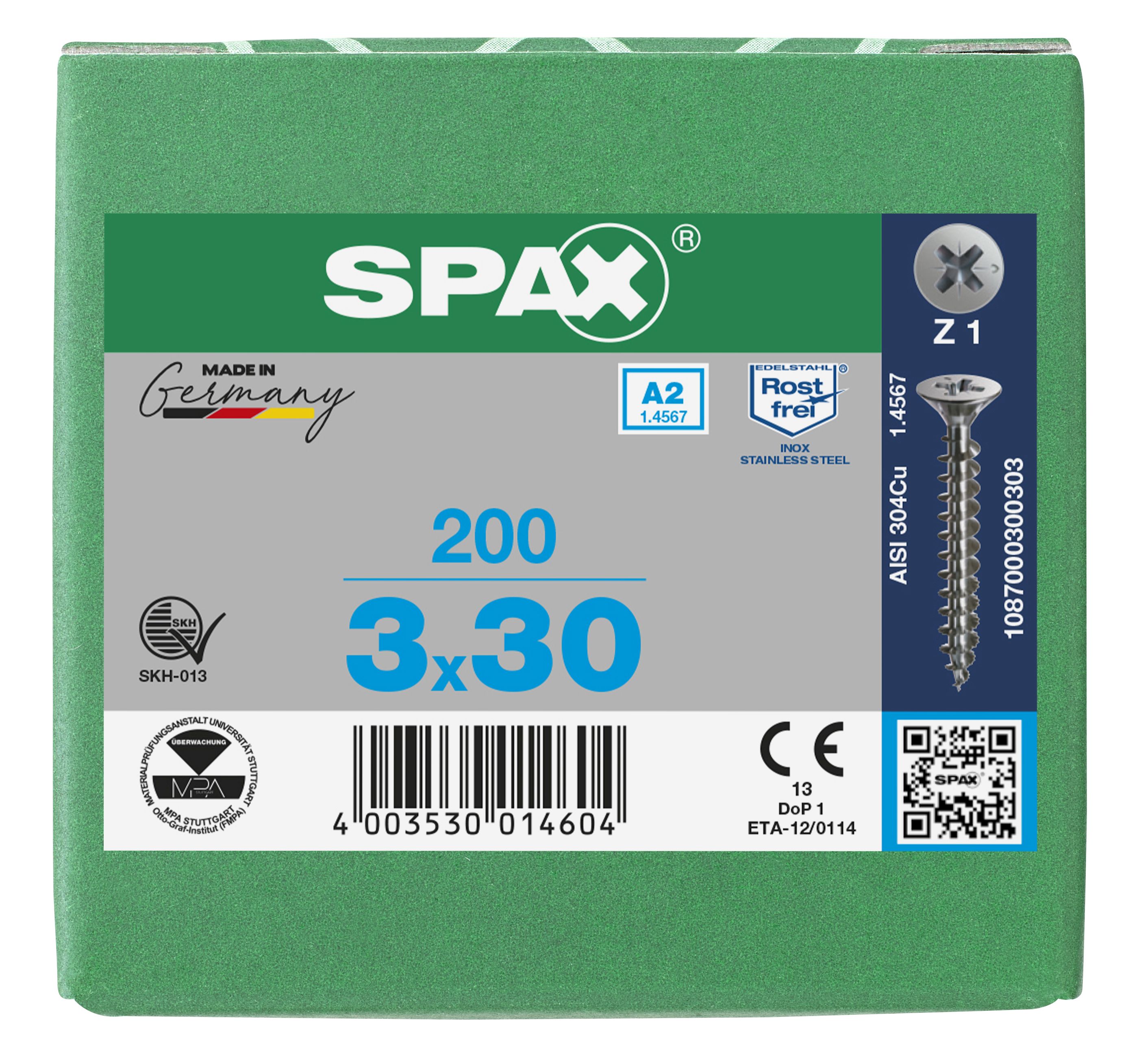 CABEZA PLANA SPAX-S A2 NERVIOS DE FRENADO RANURA EN CRUZ Z1 ROSCA COMPLETA 200 UD.