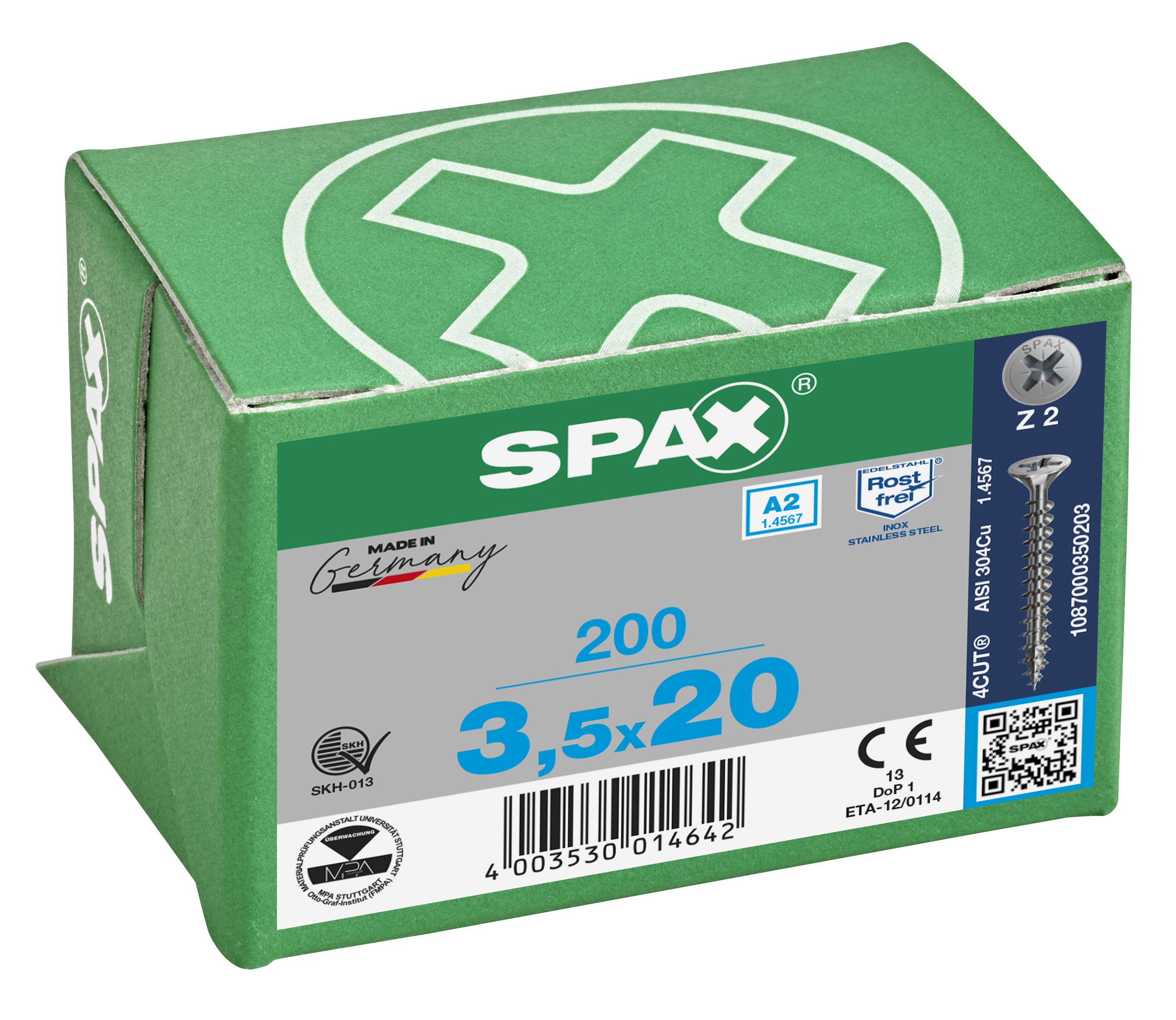 CABEZA MÚLTIPLE PLANA SPAX A2 RANURA EN CRUZ Z2 ROSCA COMPLETA 200 UD.