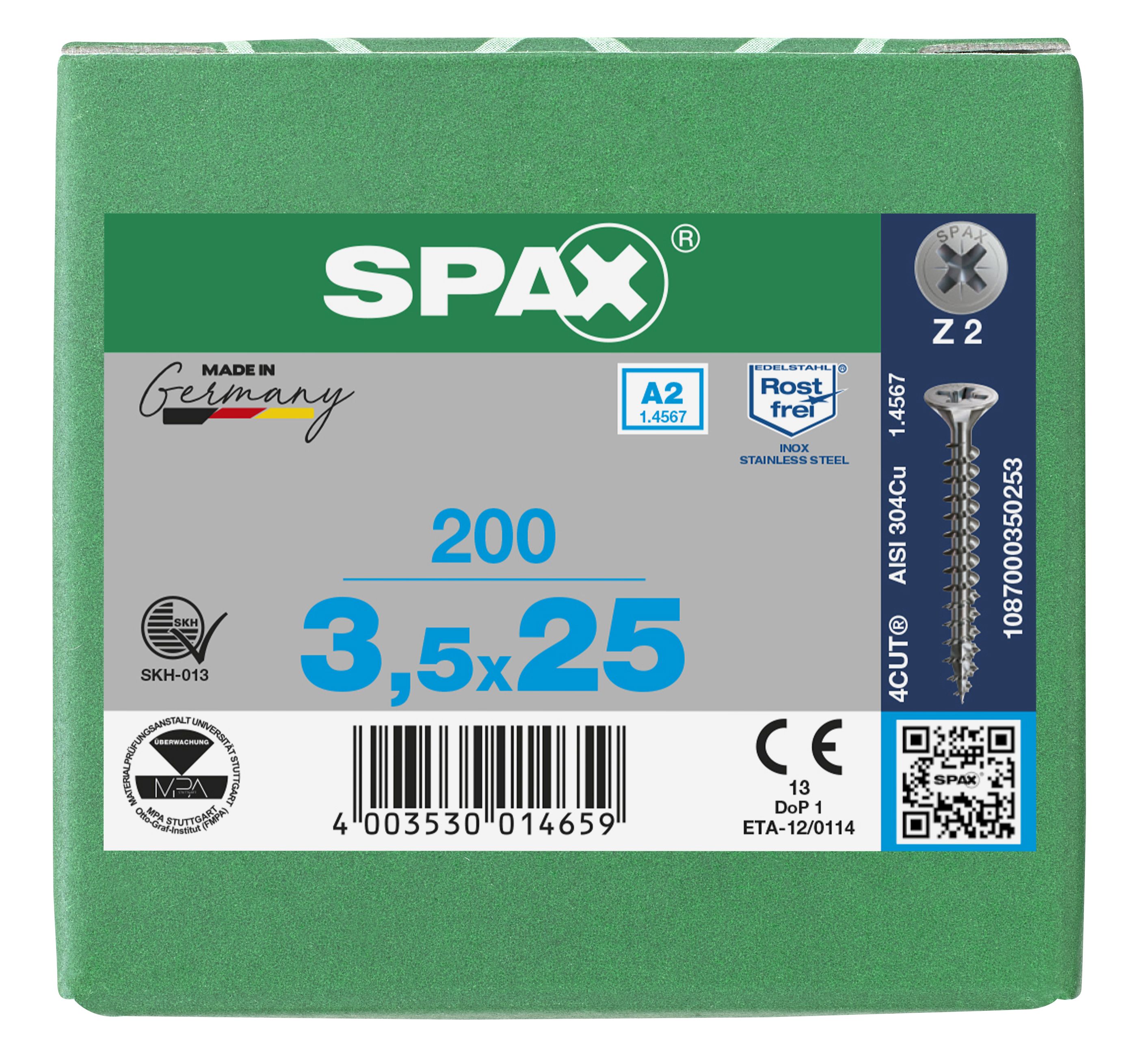 CABEZA MÚLTIPLE PLANA SPAX A2 RANURA EN CRUZ Z2 ROSCA COMPLETA 200 UD.