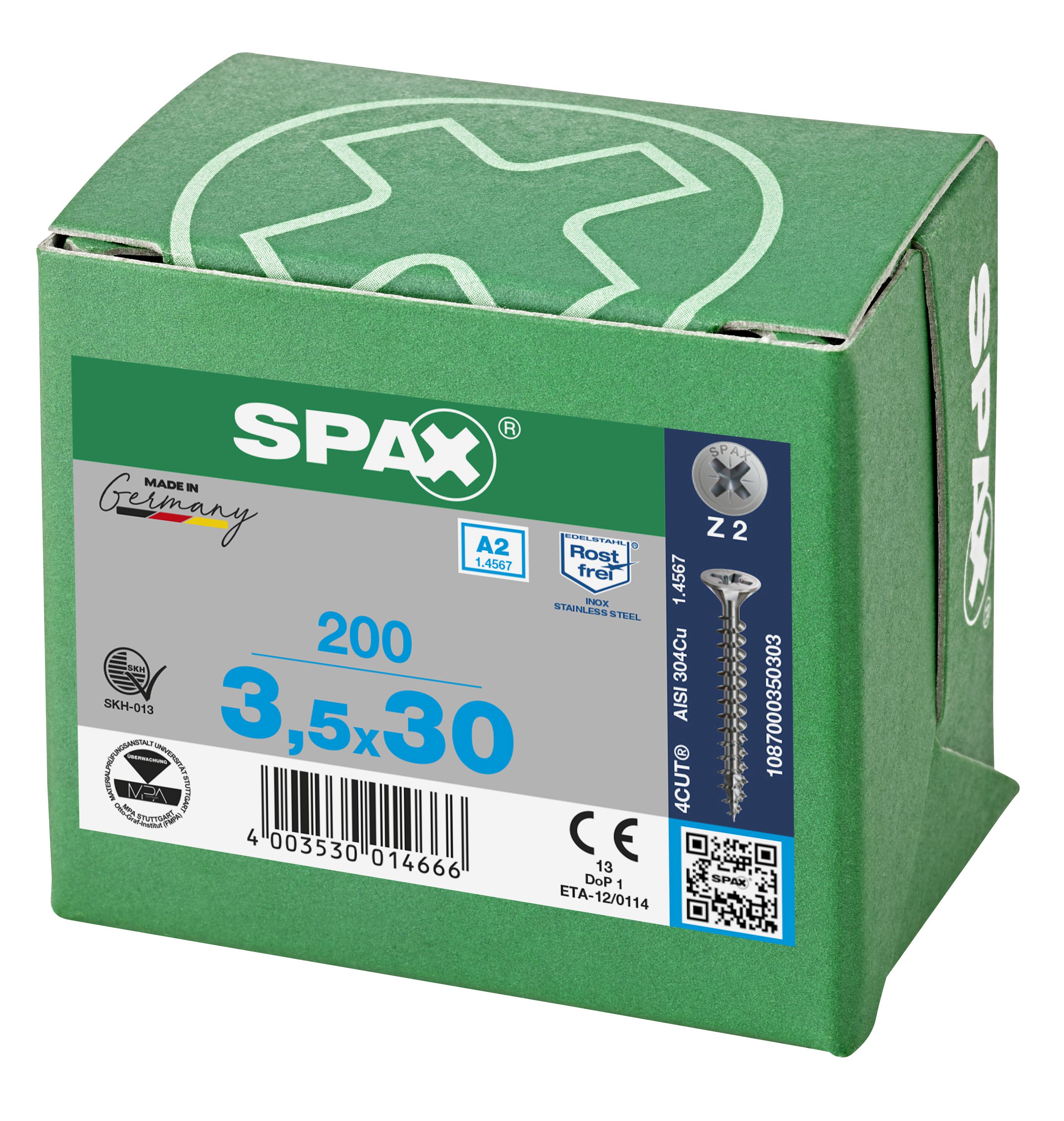 CABEZA MÚLTIPLE PLANA SPAX A2 RANURA EN CRUZ Z2 ROSCA COMPLETA 200 UD.