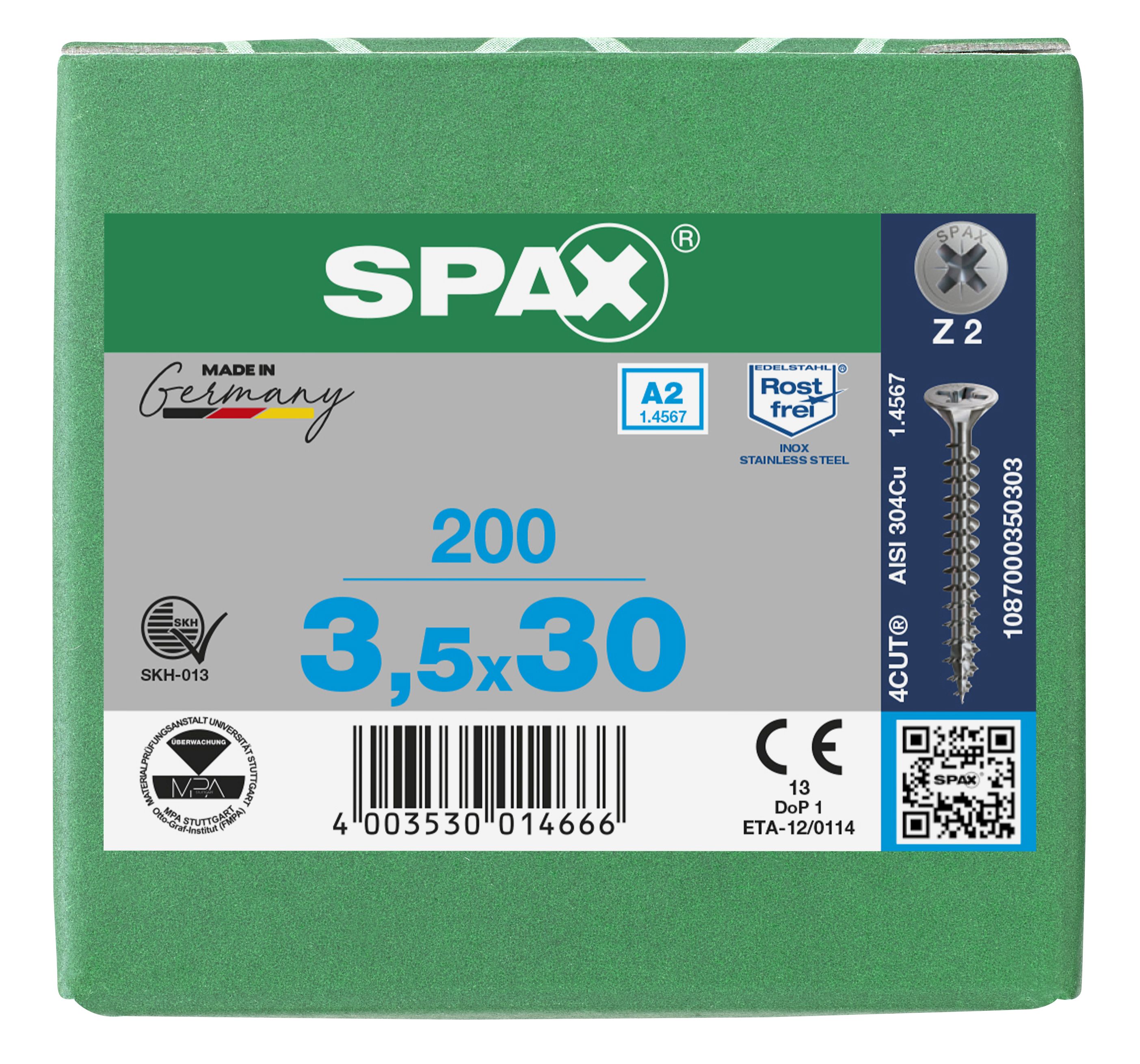 CABEZA MÚLTIPLE PLANA SPAX A2 RANURA EN CRUZ Z2 ROSCA COMPLETA 200 UD.