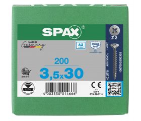 CABEZA MÚLTIPLE PLANA SPAX A2 RANURA EN CRUZ Z2 ROSCA COMPLETA 200 UD.