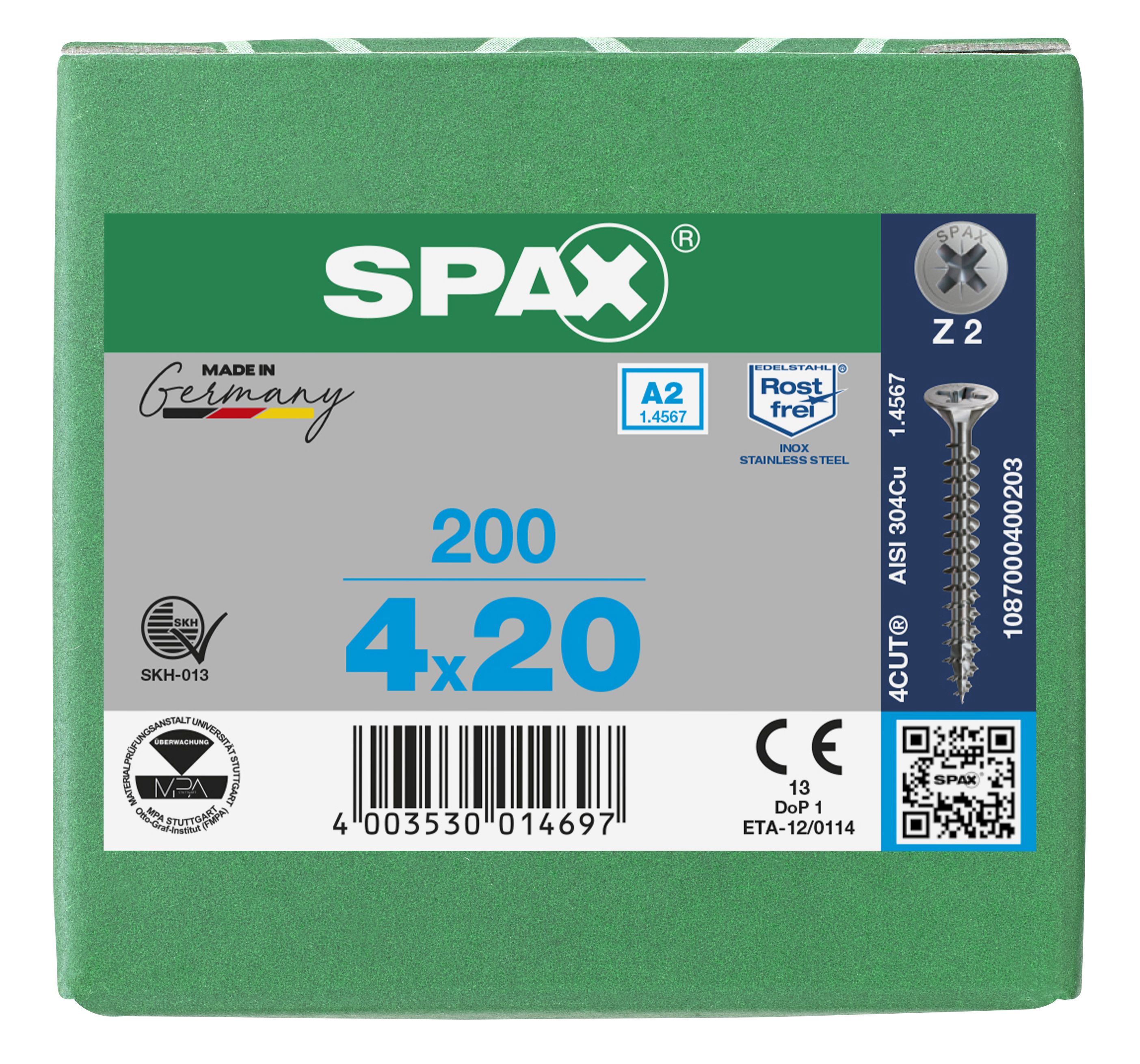 CABEZA MÚLTIPLE PLANA SPAX A2 RANURA EN CRUZ Z2 ROSCA COMPLETA 200 UD.