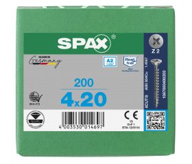 CABEZA MÚLTIPLE PLANA SPAX A2 RANURA EN CRUZ Z2 ROSCA COMPLETA 200 UD.