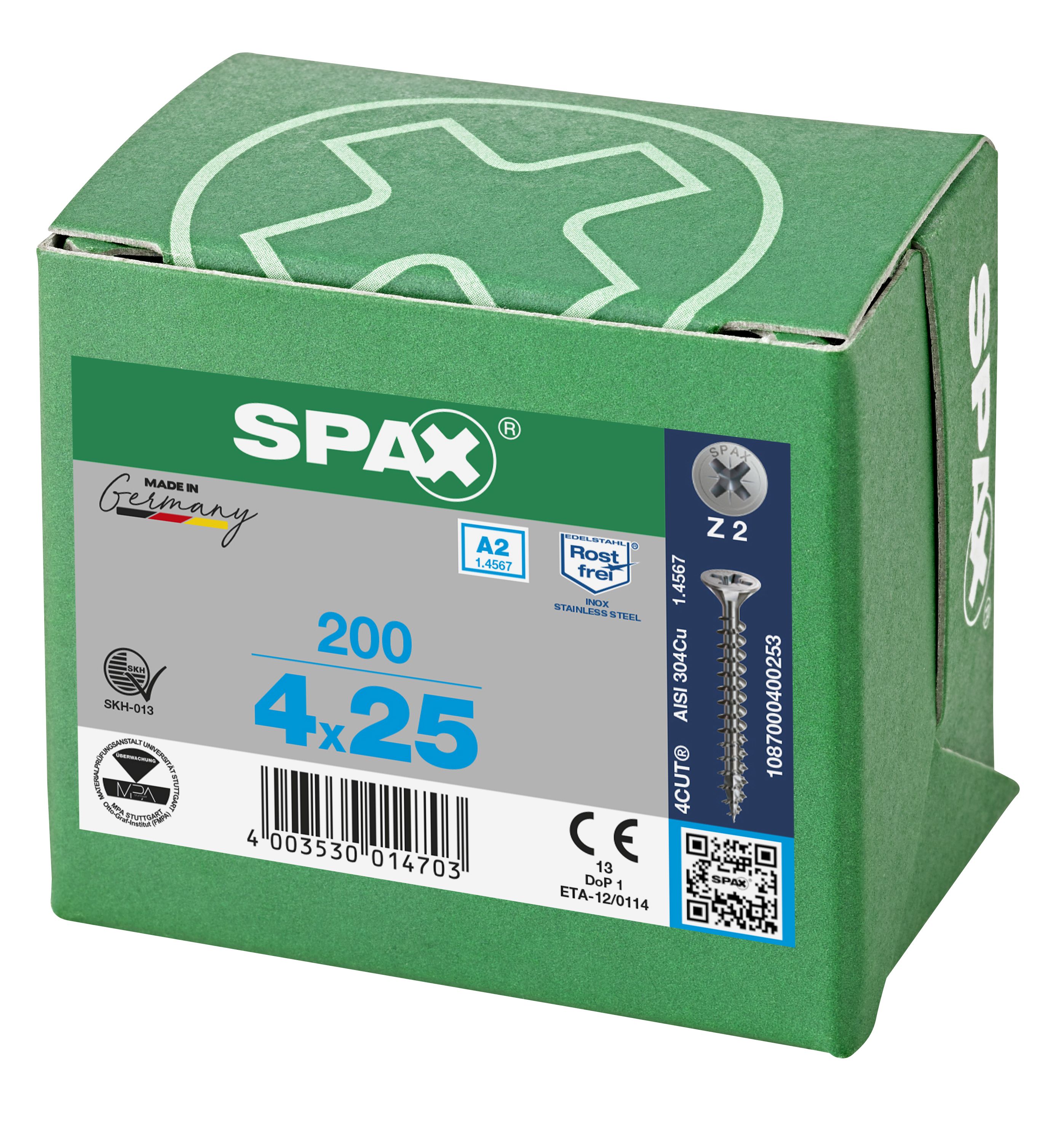 CABEZA MÚLTIPLE PLANA SPAX A2 RANURA EN CRUZ Z2 ROSCA COMPLETA 200 UD.