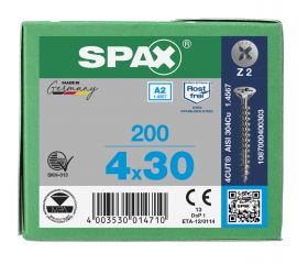 CABEZA MÚLTIPLE PLANA SPAX A2 RANURA EN CRUZ Z2 ROSCA COMPLETA 200 UD.