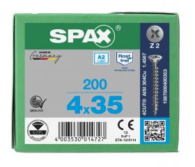CABEZA MÚLTIPLE PLANA SPAX A2 RANURA EN CRUZ Z2 ROSCA COMPLETA 200 UD.