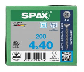 CABEZA MÚLTIPLE PLANA SPAX A2 RANURA EN CRUZ Z2 ROSCA COMPLETA 200 UD.