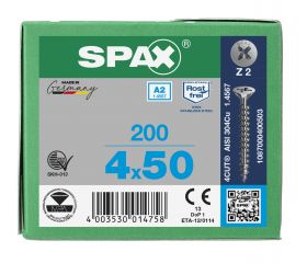 CABEZA MÚLTIPLE PLANA SPAX A2 RANURA EN CRUZ Z2 ROSCA COMPLETA 200 UD.