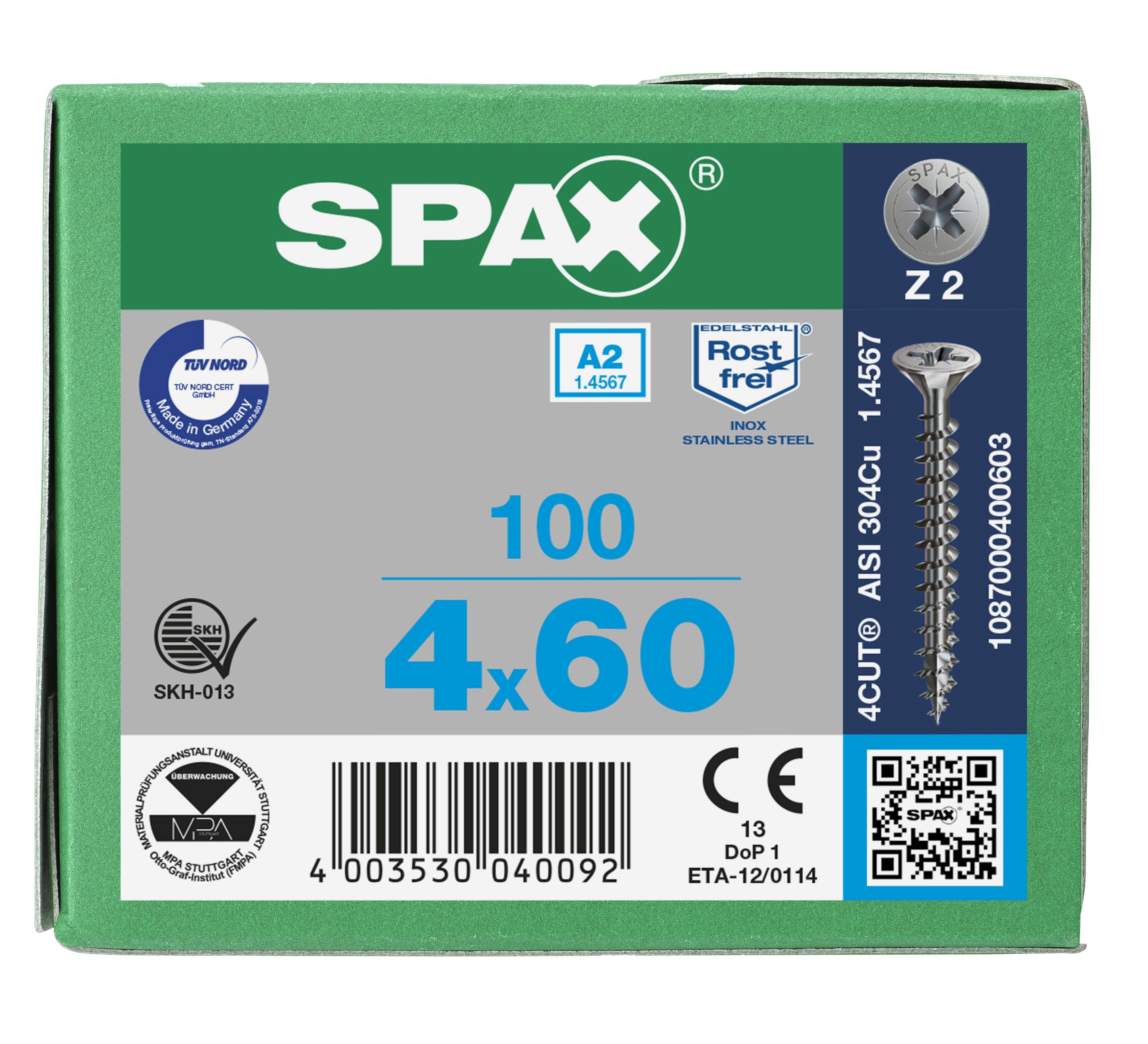 CABEZA MÚLTIPLE PLANA SPAX A2 RANURA EN CRUZ Z2 ROSCA COMPLETA 100 UD.