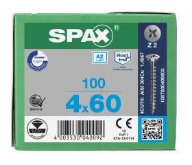CABEZA MÚLTIPLE PLANA SPAX A2 RANURA EN CRUZ Z2 ROSCA COMPLETA 100 UD.