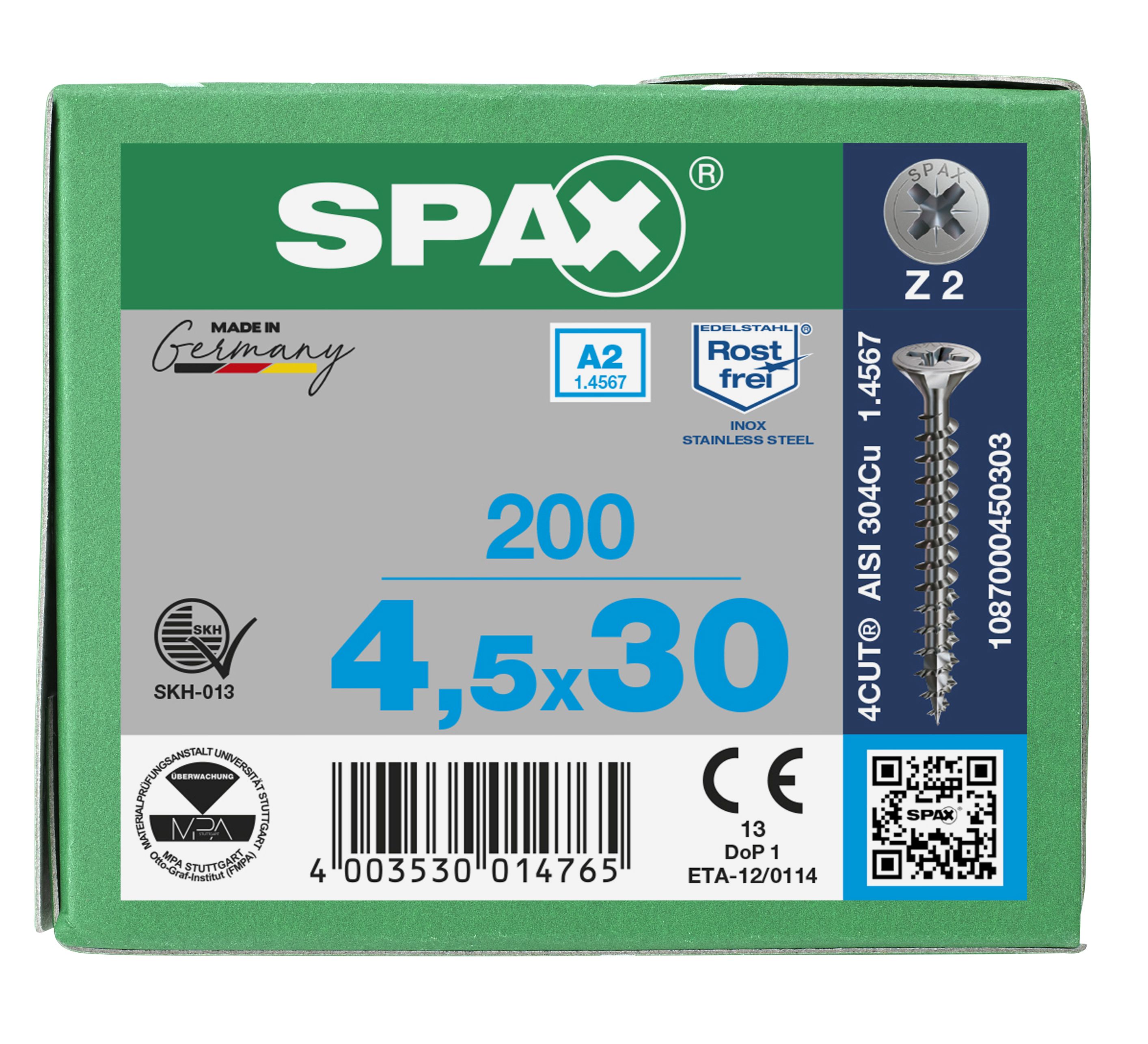 CABEZA MÚLTIPLE PLANA SPAX A2 RANURA EN CRUZ Z2 ROSCA COMPLETA 200 UD.