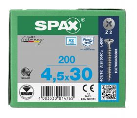 CABEZA MÚLTIPLE PLANA SPAX A2 RANURA EN CRUZ Z2 ROSCA COMPLETA 200 UD.