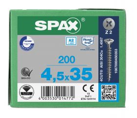 CABEZA MÚLTIPLE PLANA SPAX A2 RANURA EN CRUZ Z2 ROSCA COMPLETA 200 UD.