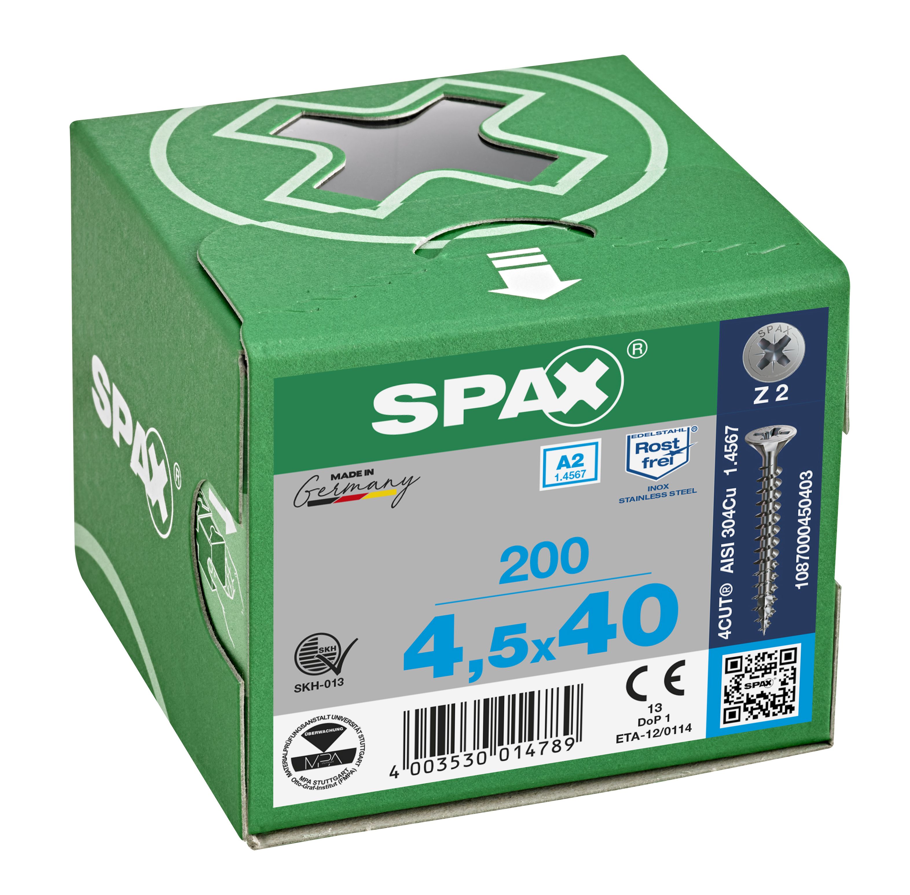 CABEZA MÚLTIPLE PLANA SPAX A2 RANURA EN CRUZ Z2 ROSCA COMPLETA 200 UD.