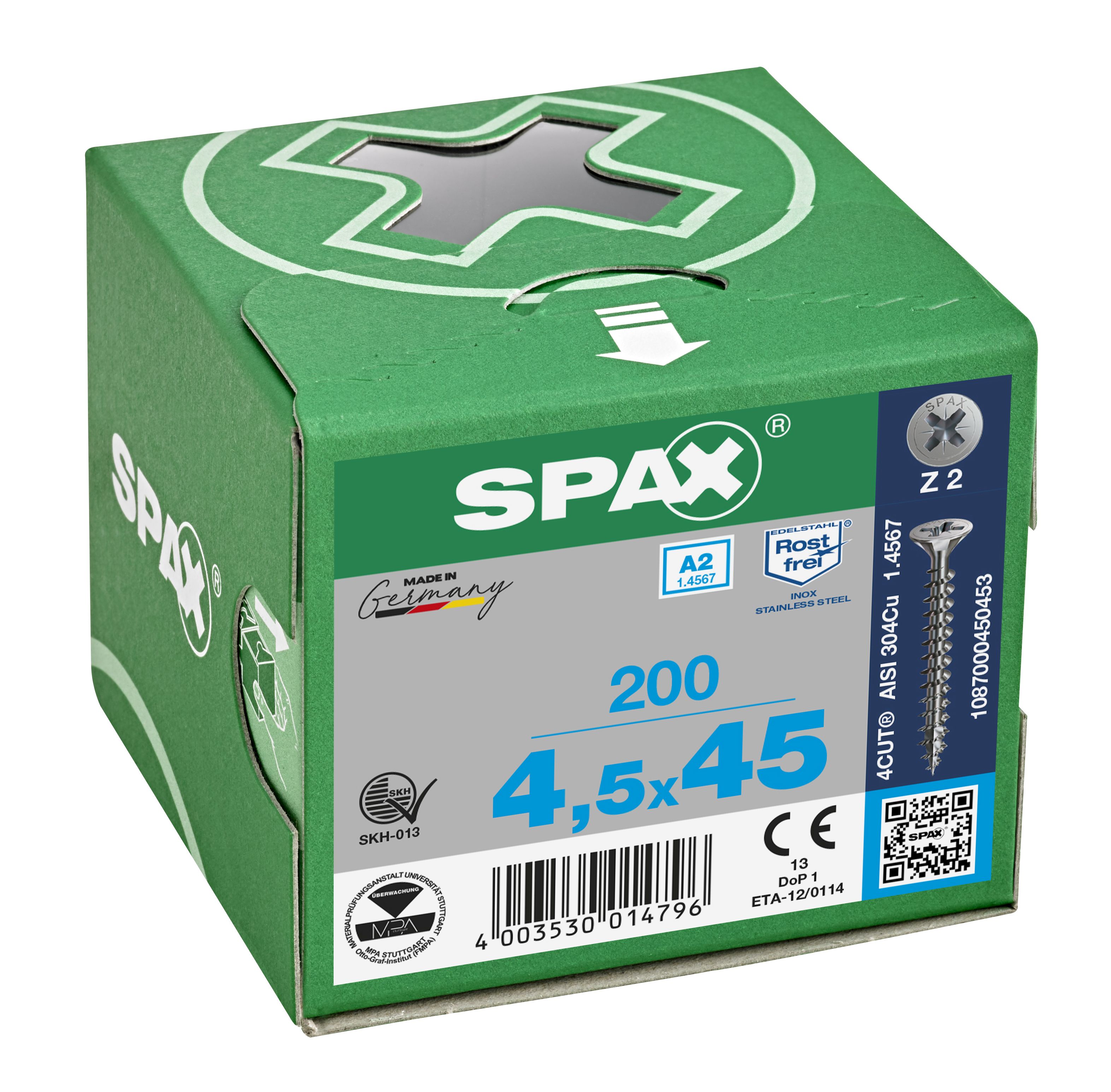 CABEZA MÚLTIPLE PLANA SPAX A2 RANURA EN CRUZ Z2 ROSCA COMPLETA 200 UD.