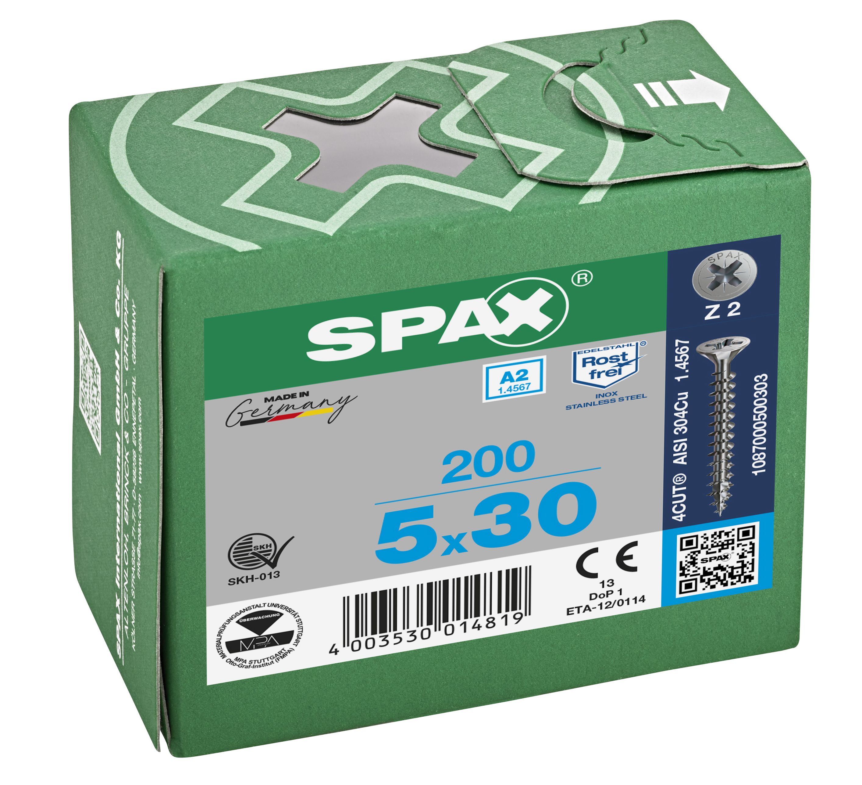 CABEZA MÚLTIPLE PLANA SPAX A2 RANURA EN CRUZ Z2 ROSCA COMPLETA 200 UD.