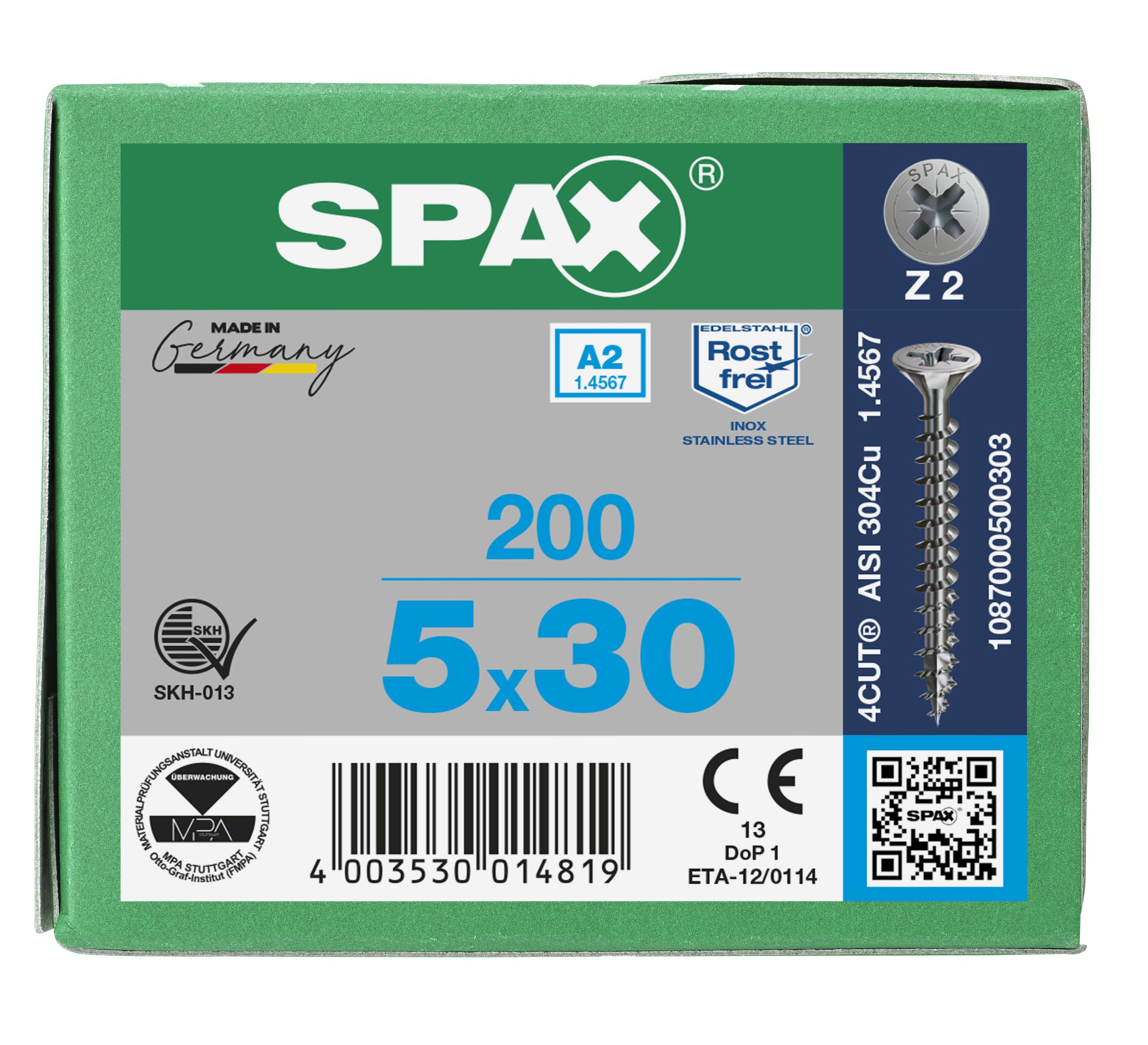 CABEZA MÚLTIPLE PLANA SPAX A2 RANURA EN CRUZ Z2 ROSCA COMPLETA 200 UD.