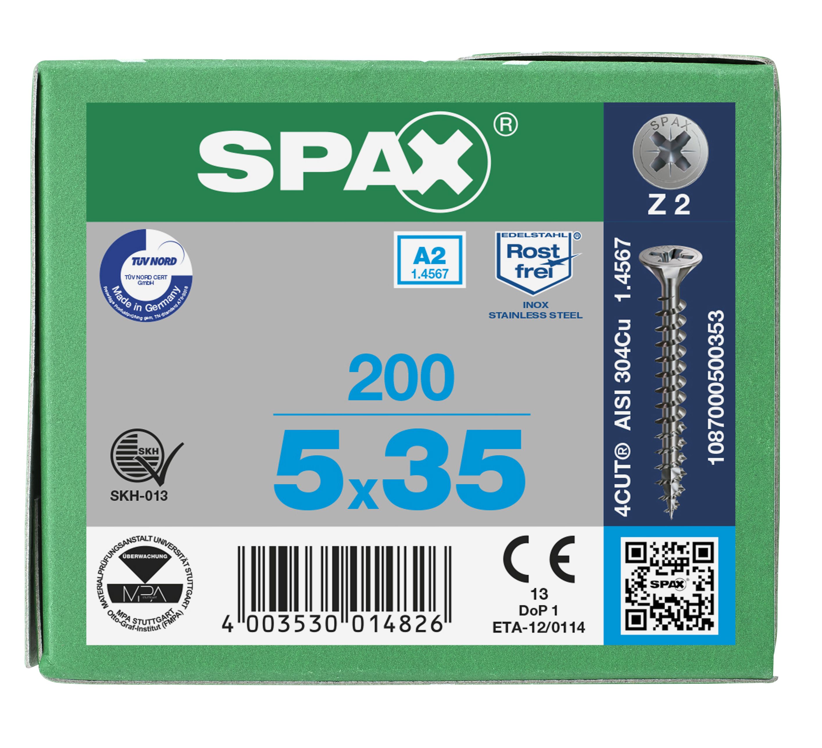 CABEZA MÚLTIPLE PLANA SPAX A2 RANURA EN CRUZ Z2 ROSCA COMPLETA 200 UD.