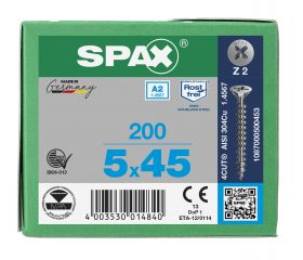 CABEZA MÚLTIPLE PLANA SPAX A2 RANURA EN CRUZ Z2 ROSCA COMPLETA 200 UD.