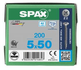 CABEZA MÚLTIPLE PLANA SPAX A2 RANURA EN CRUZ Z2 ROSCA COMPLETA 200 UD.