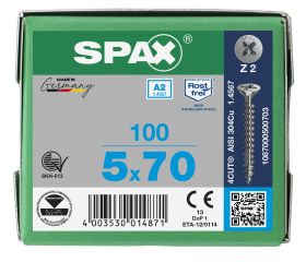 CABEZA MÚLTIPLE PLANA SPAX A2 RANURA EN CRUZ Z2 ROSCA COMPLETA 100 UD.