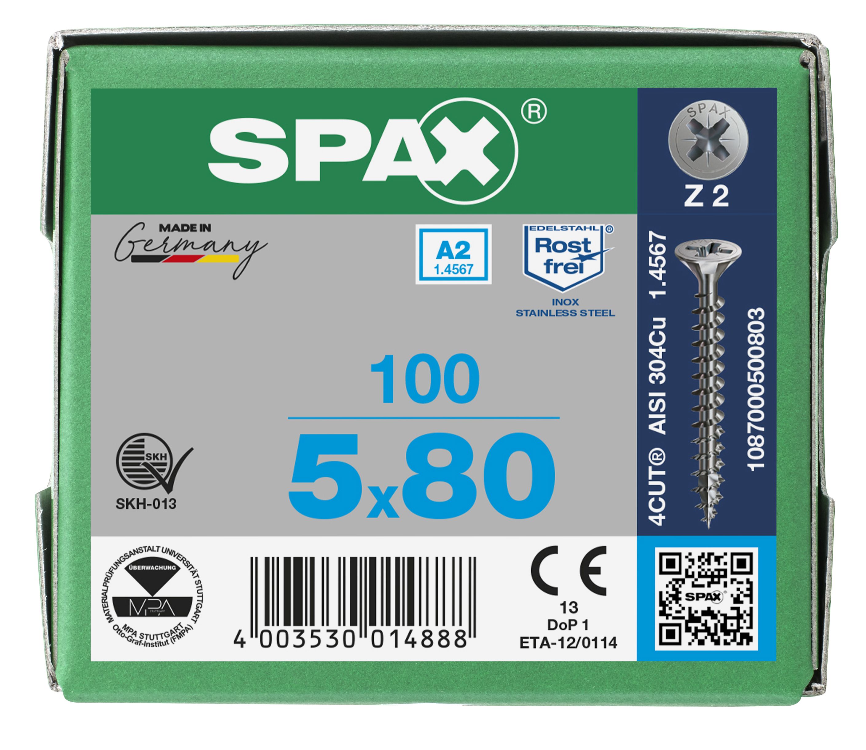 CABEZA MÚLTIPLE PLANA SPAX A2 RANURA EN CRUZ Z2 ROSCA COMPLETA 100 UD.