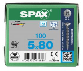 CABEZA MÚLTIPLE PLANA SPAX A2 RANURA EN CRUZ Z2 ROSCA COMPLETA 100 UD.