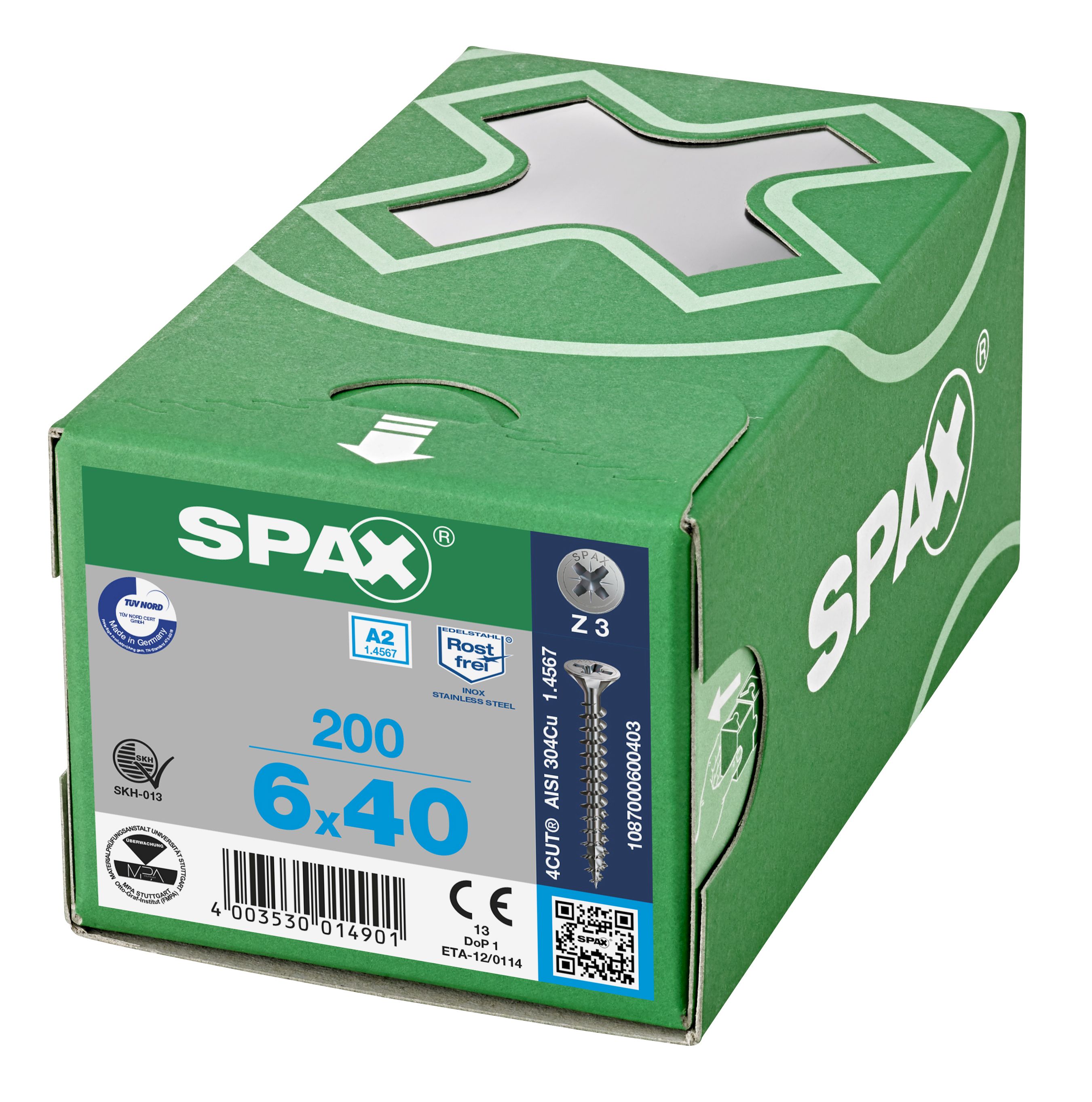 CABEZA MÚLTIPLE PLANA SPAX A2 RANURA EN CRUZ Z3 ROSCA COMPLETA 200 UD.